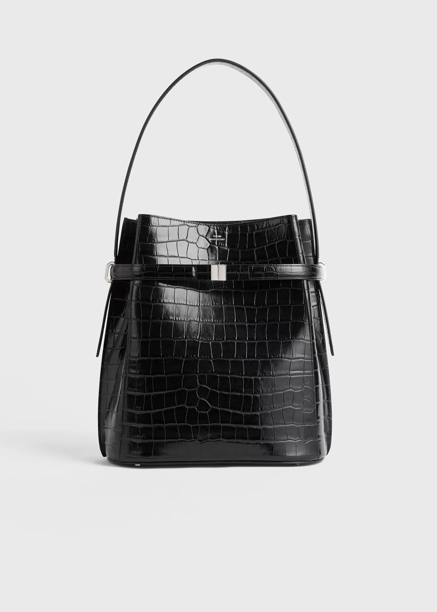 Belted Bucket Bags>TOTEME Belted croco-embossed bucket bag black