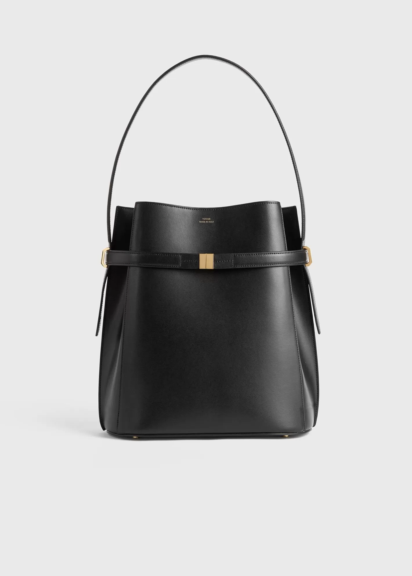 Belted Bucket Bags>TOTEME Belted leather bucket bag black