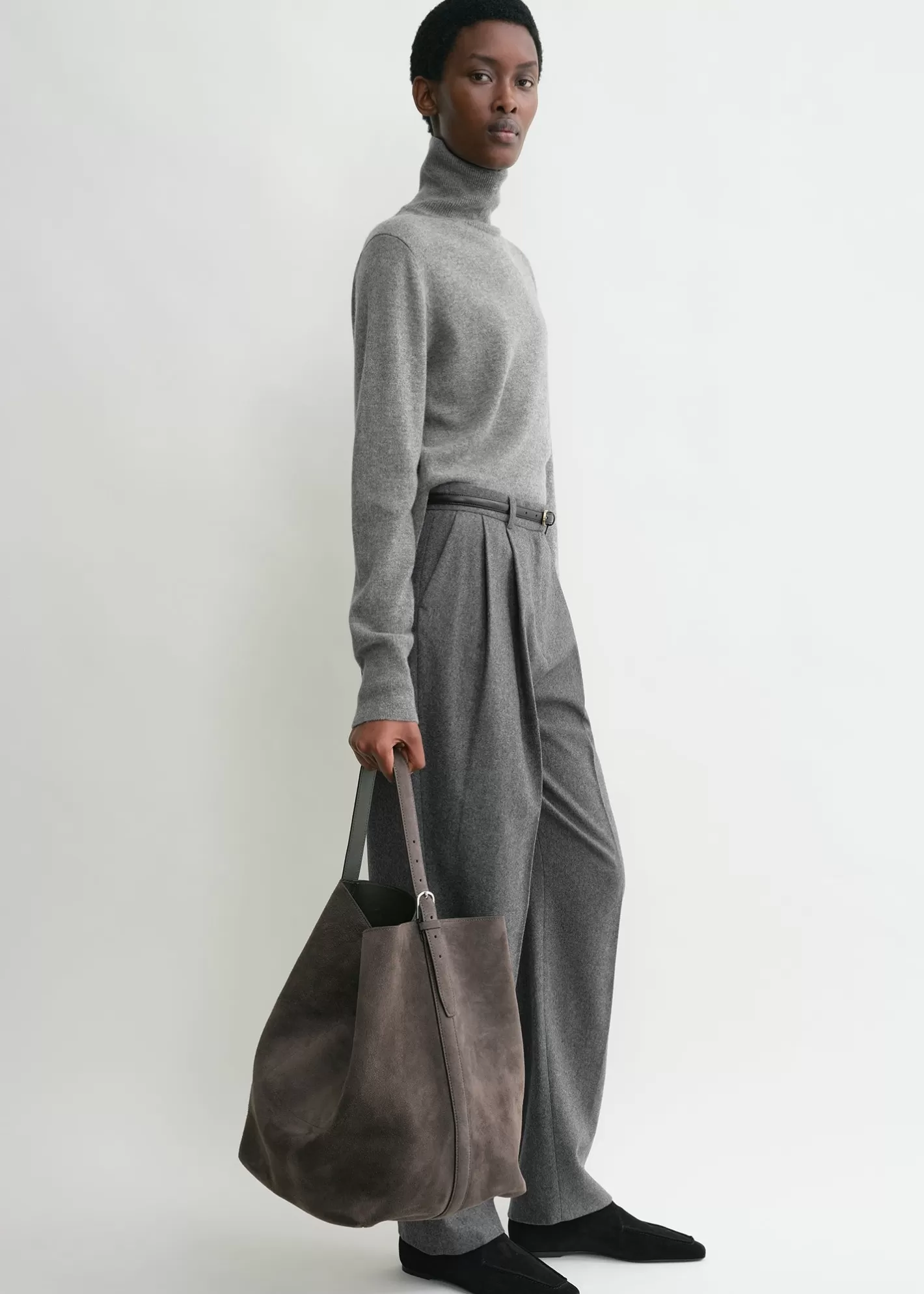 Belted Tote Bags>TOTEME Belted suede tote Granite