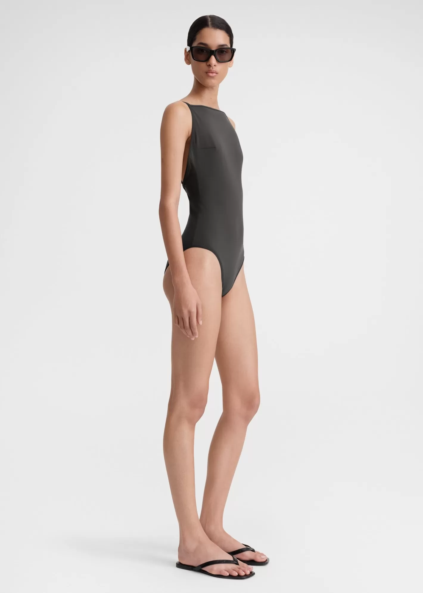 Swim>TOTEME Boat-neck swimsuit anthracite