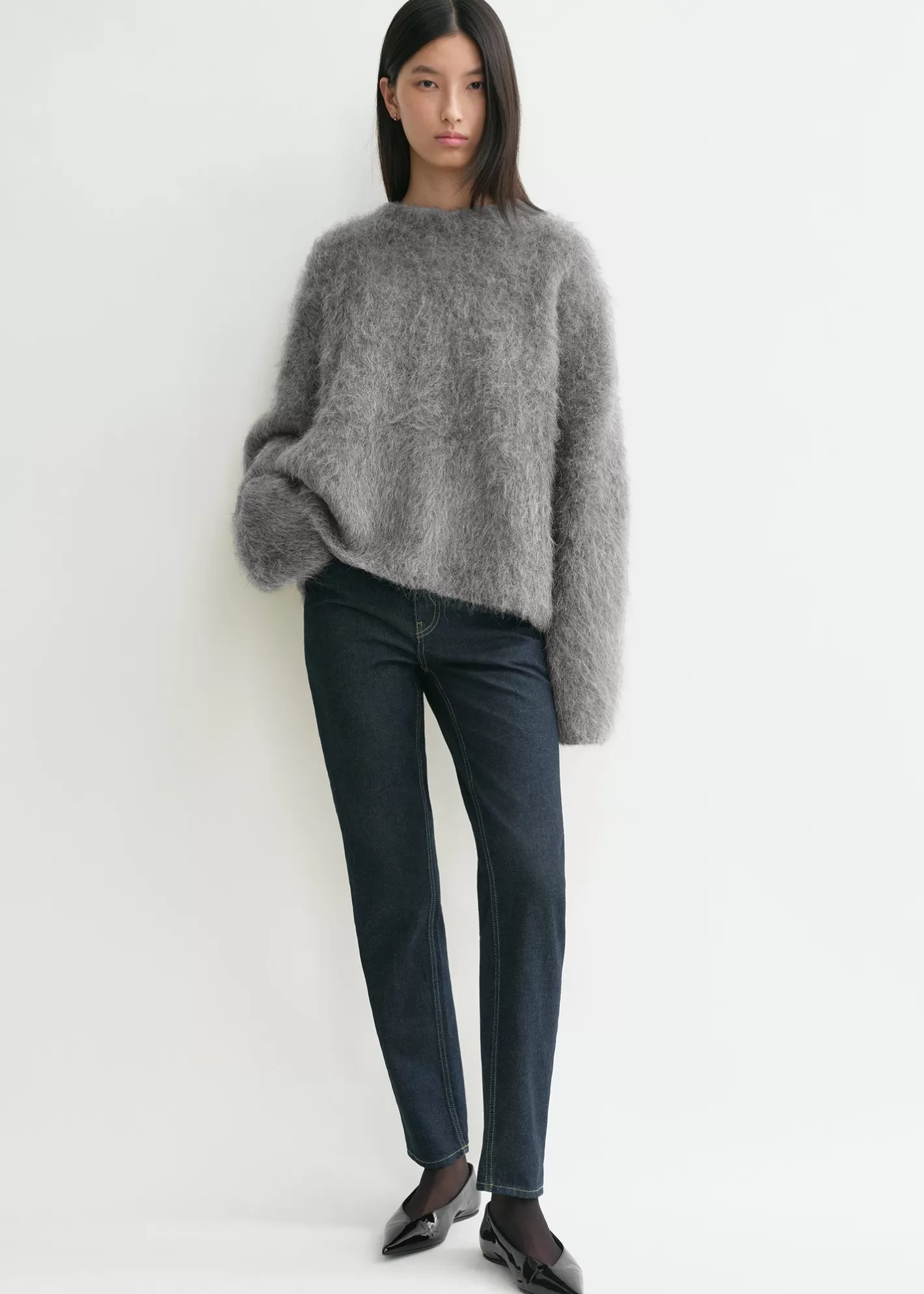 Knits & Sweaters>TOTEME Boxy alpaca knit dark grey melange darkgreymelange