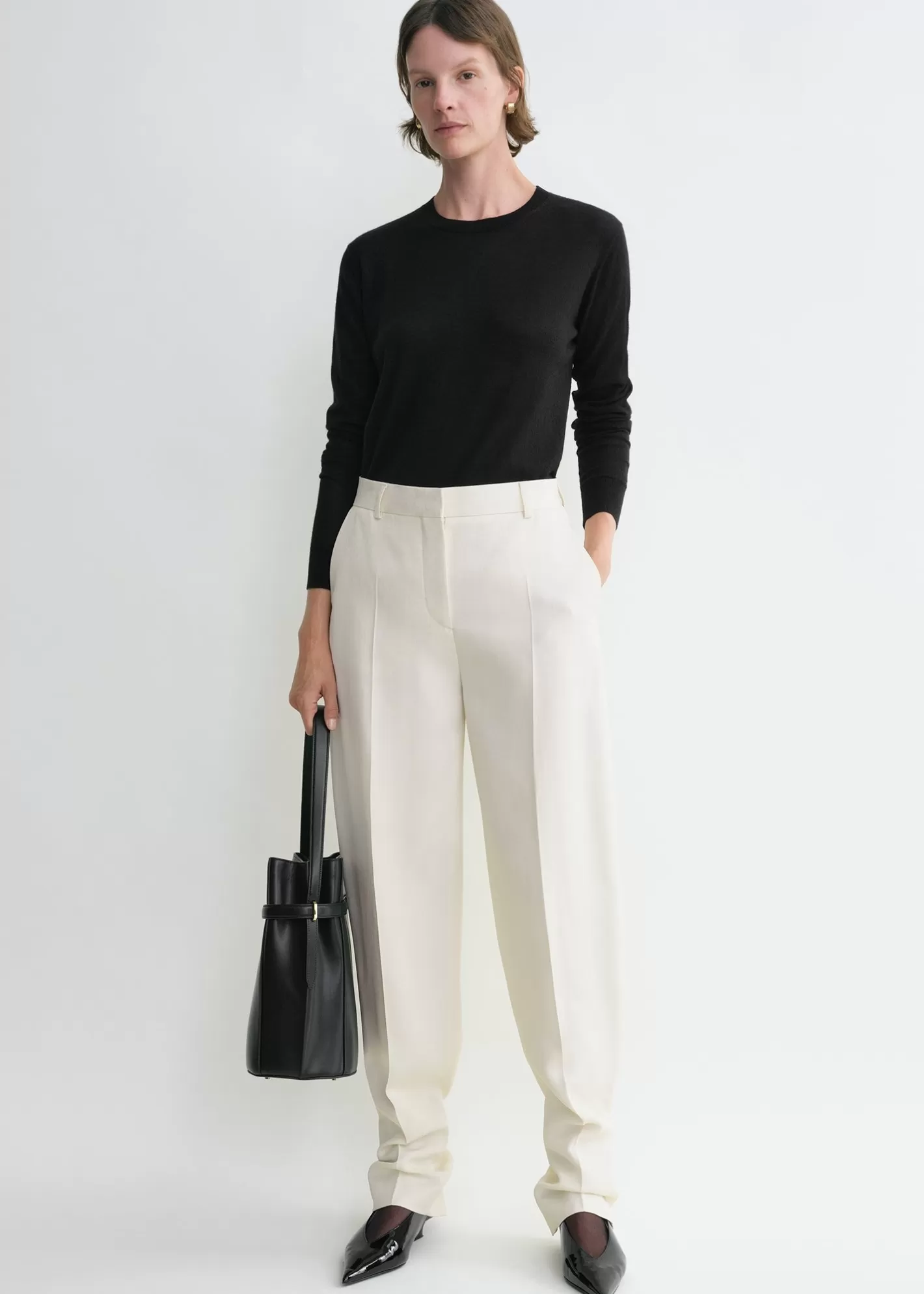 Trousers & Shorts>TOTEME Buckled slouch trousers ecru