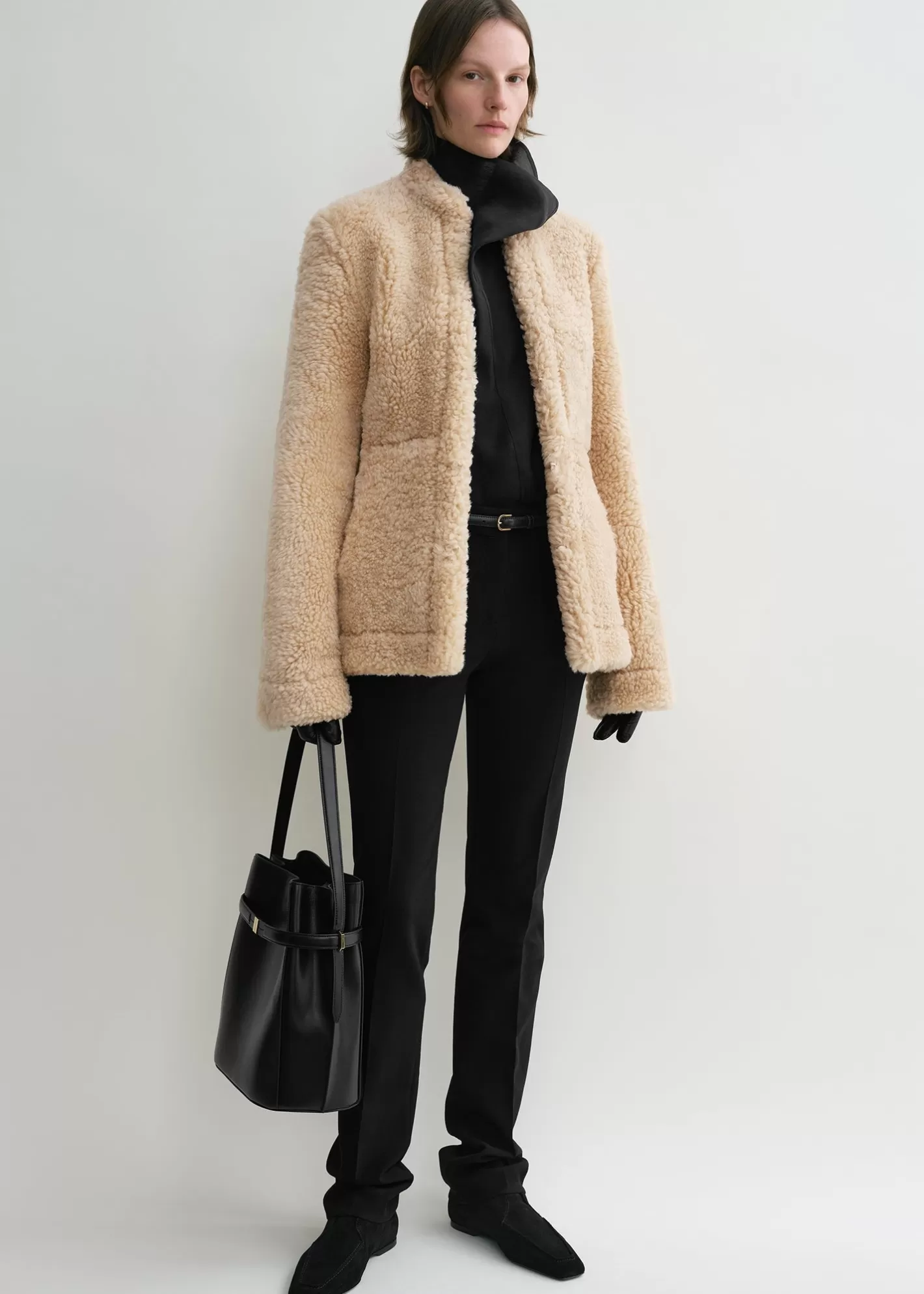 Outerwear>TOTEME Cinched shearling jacket butter