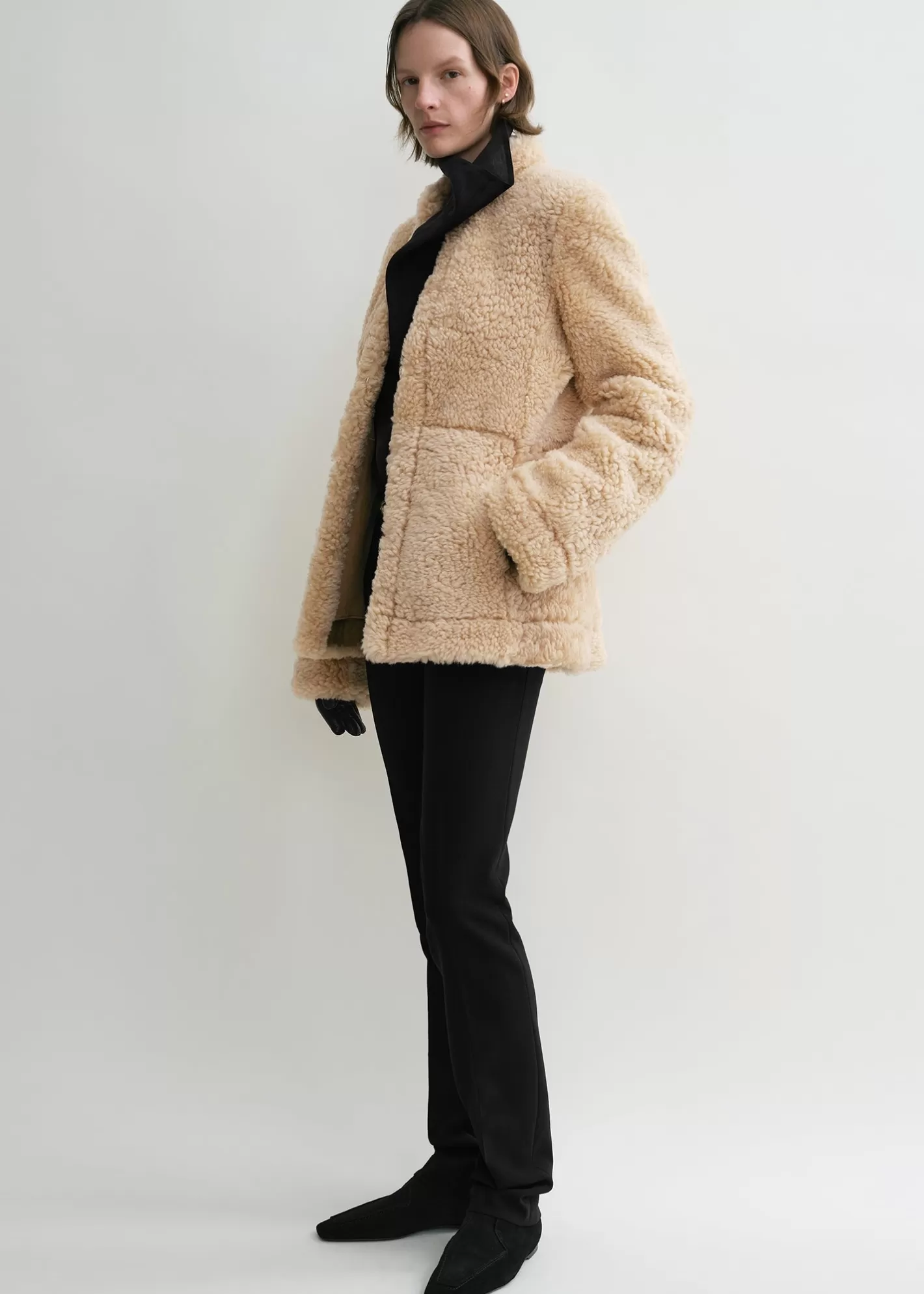 Outerwear>TOTEME Cinched shearling jacket butter