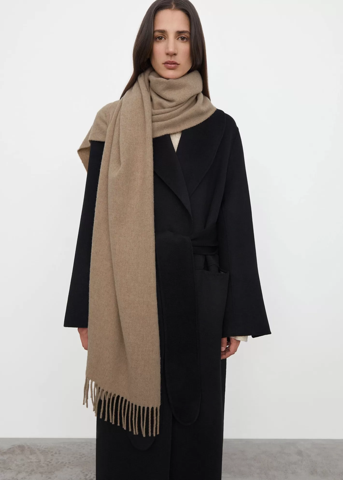 Scarves>TOTEME Classic wool scarf beige mélange Beigemelange