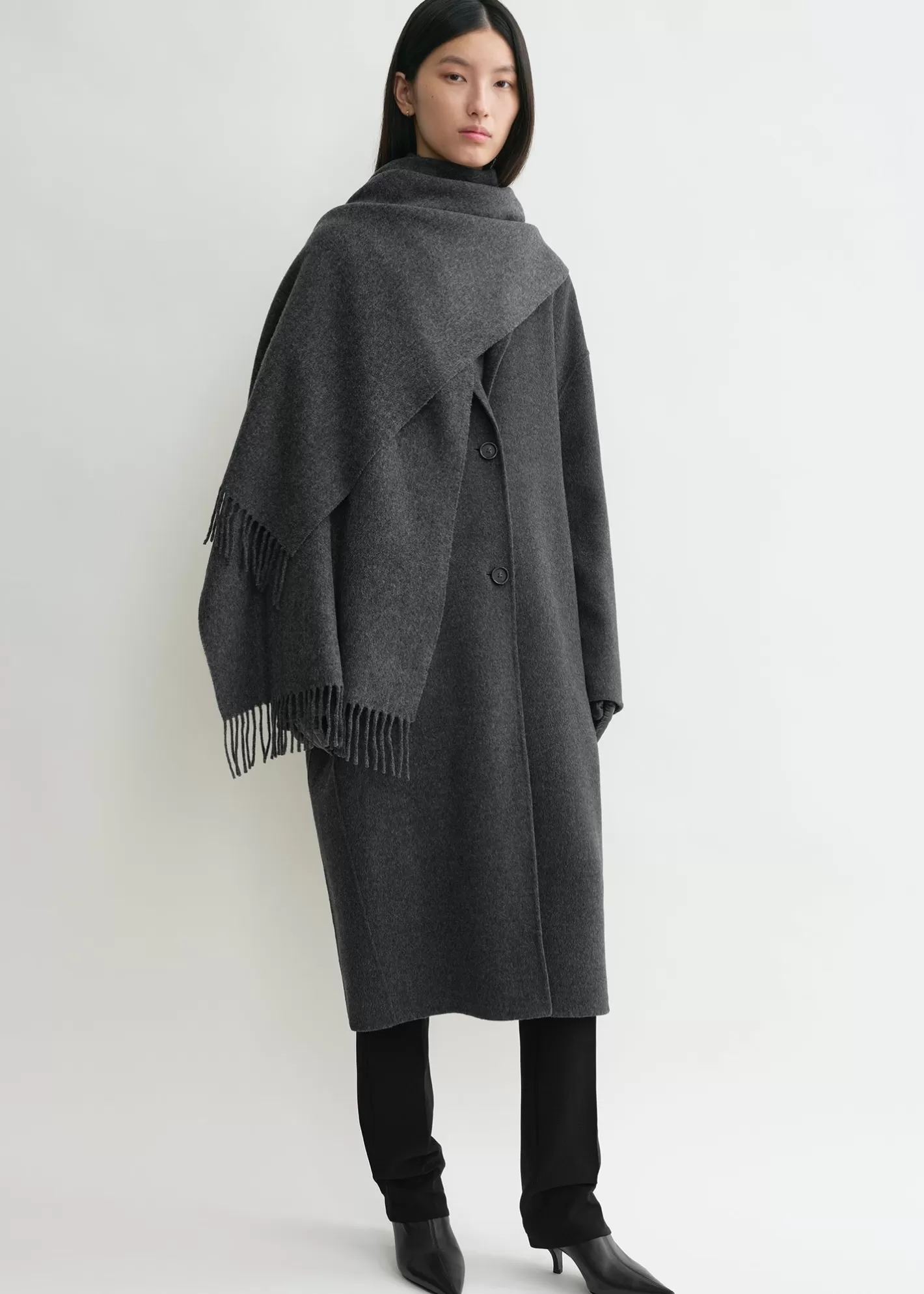 Scarves>TOTEME Classic wool scarf dark grey mélange Darkgreymelange