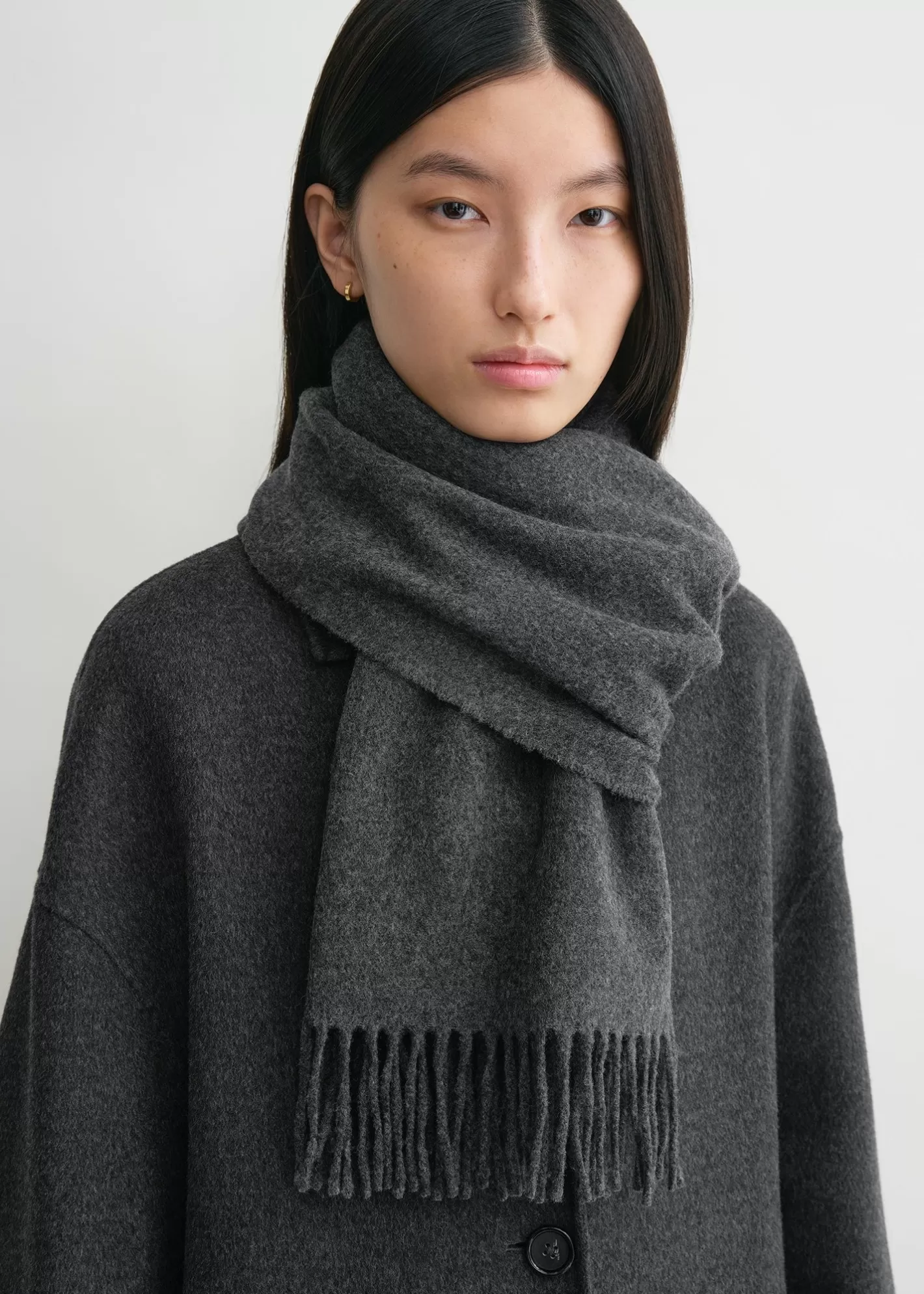 Scarves>TOTEME Classic wool scarf dark grey mélange Darkgreymelange