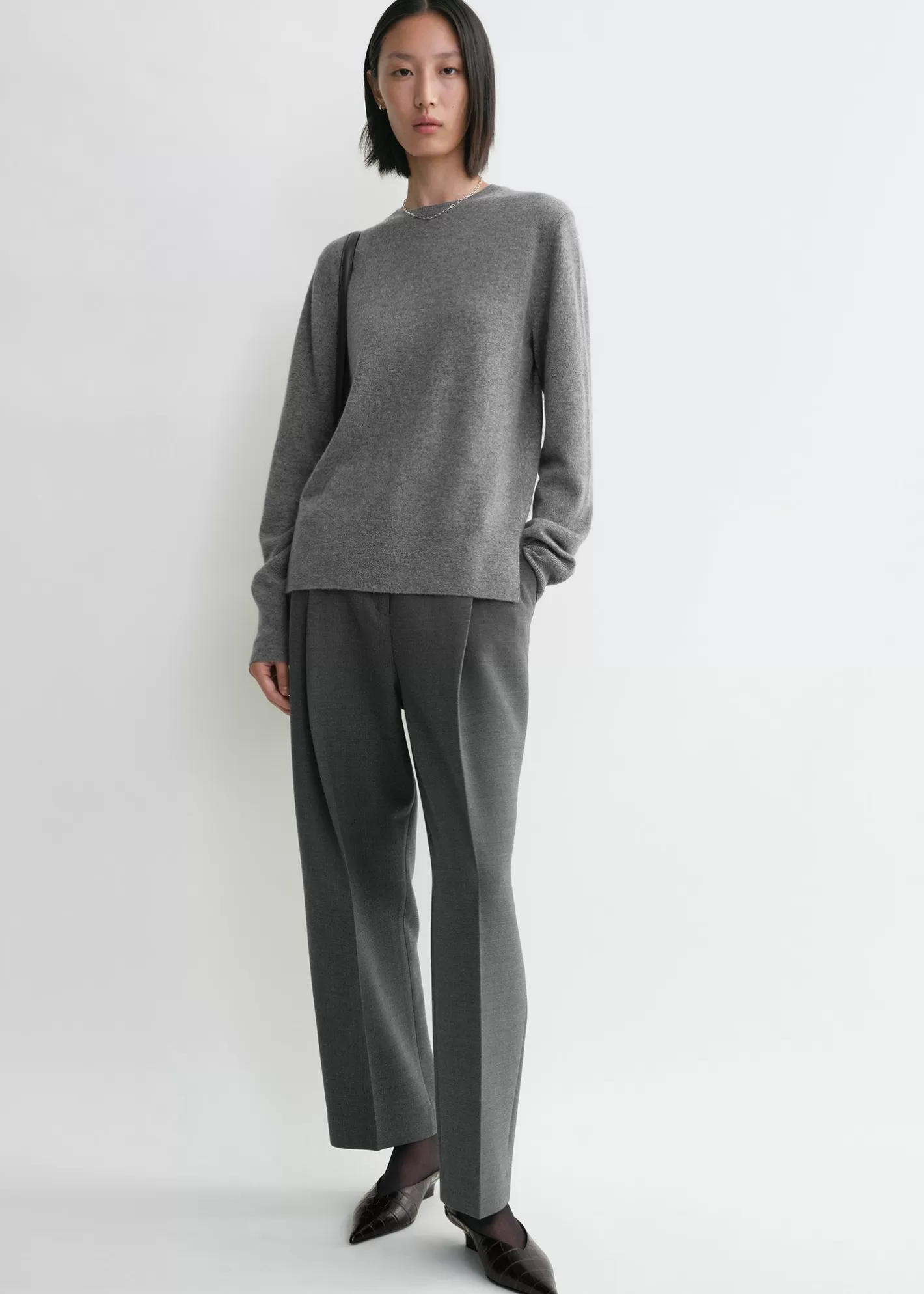 Knits & Sweaters>TOTEME Crew-neck cashmere knit grey melange greymelange