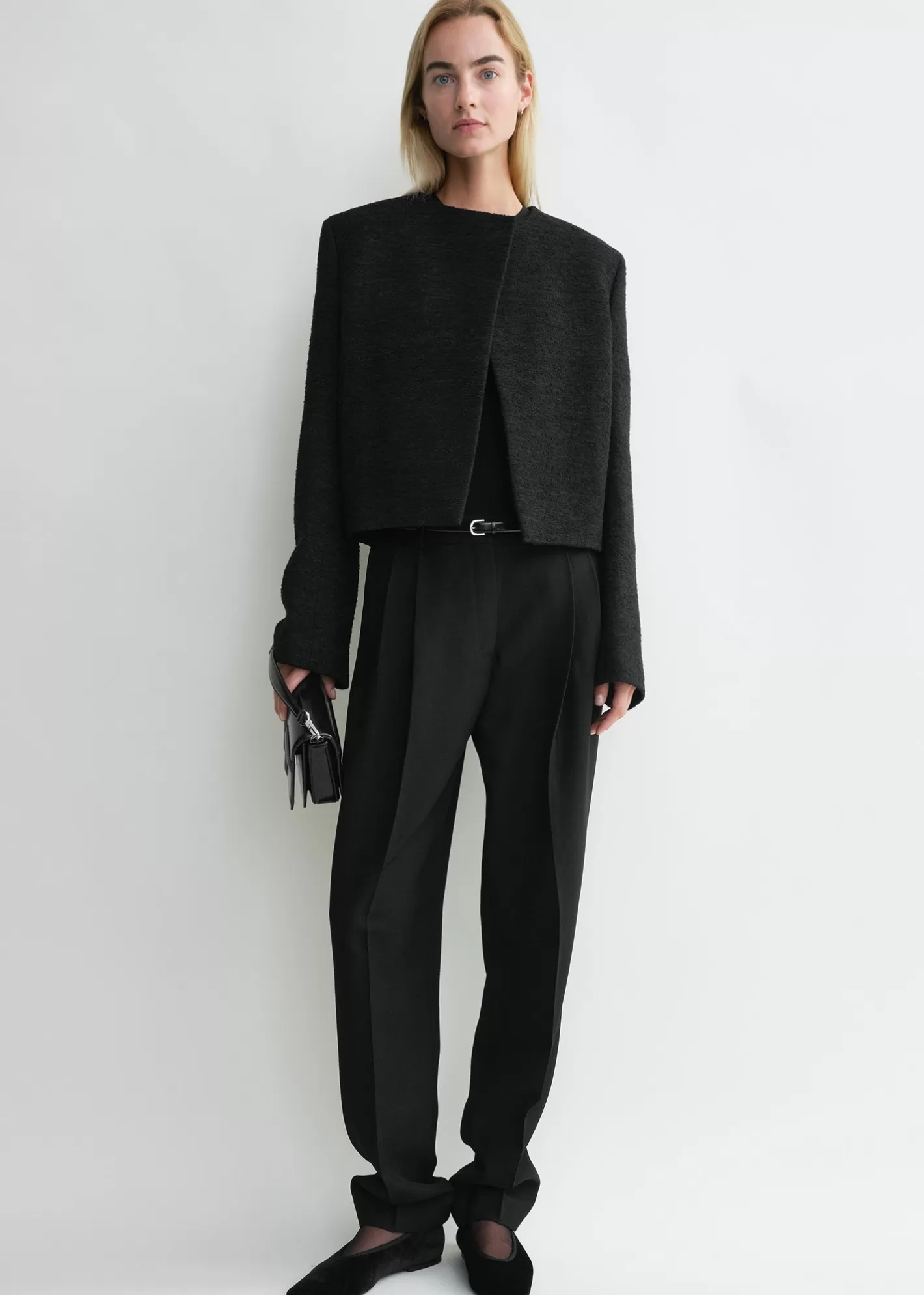 Outerwear | Blazers>TOTEME Cropped bouclé jacket black