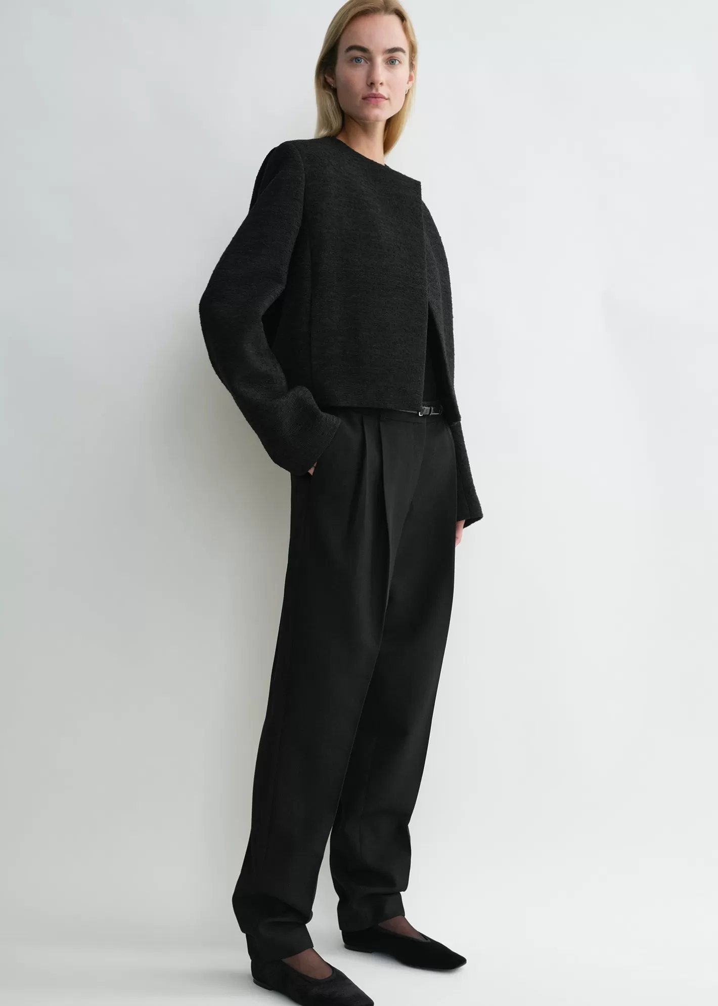 Outerwear | Blazers>TOTEME Cropped bouclé jacket black