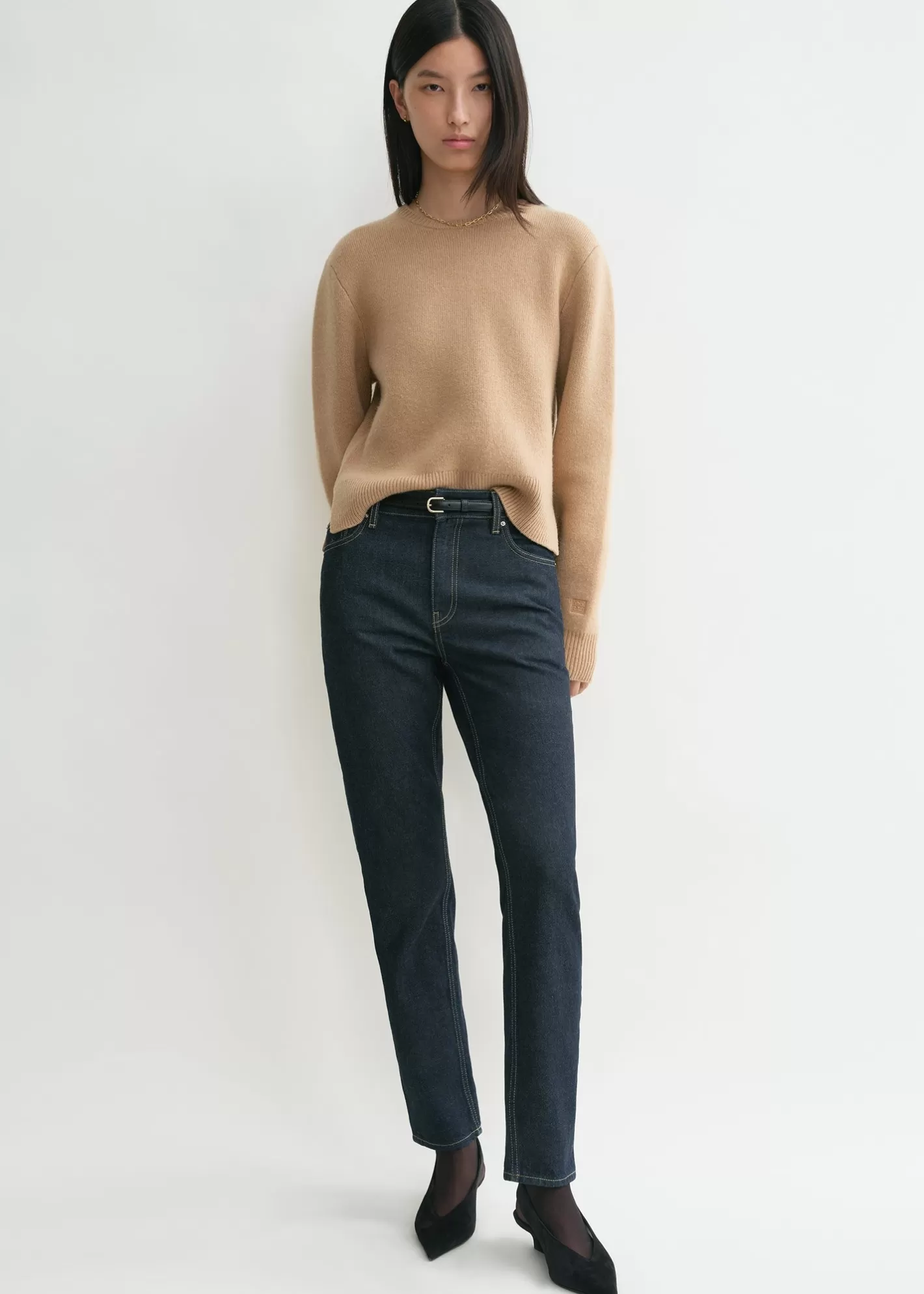 Knits & Sweaters>TOTEME Cropped crew-neck knit camel