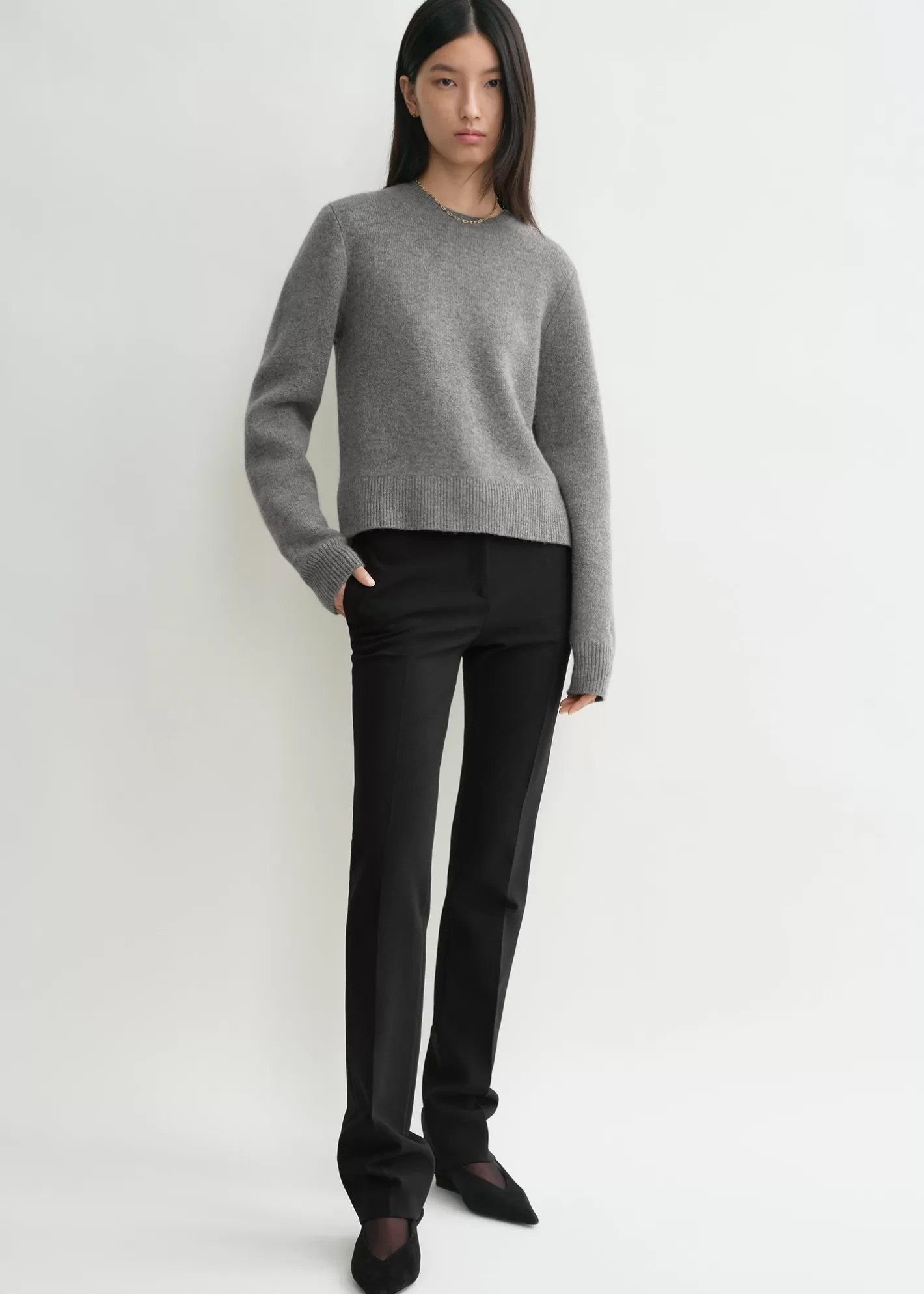 Knits & Sweaters>TOTEME Cropped crew-neck knit grey melange greymelange