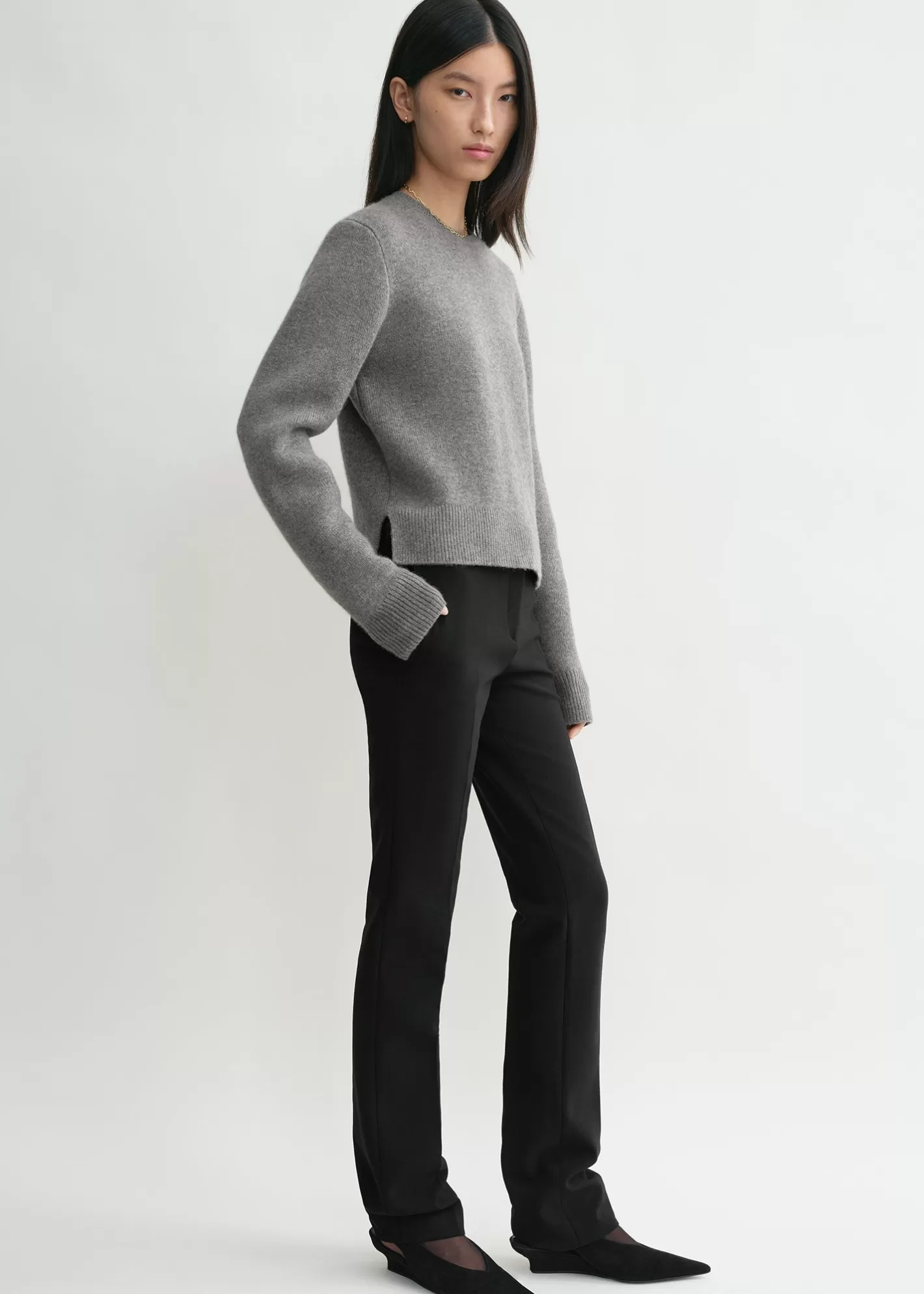 Knits & Sweaters>TOTEME Cropped crew-neck knit grey melange greymelange