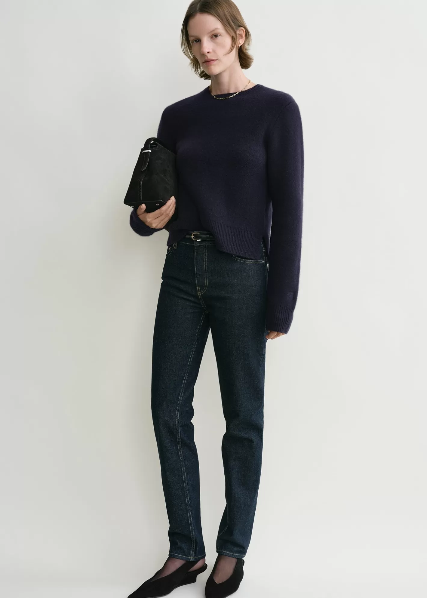 Knits & Sweaters>TOTEME Cropped crew-neck knit navy