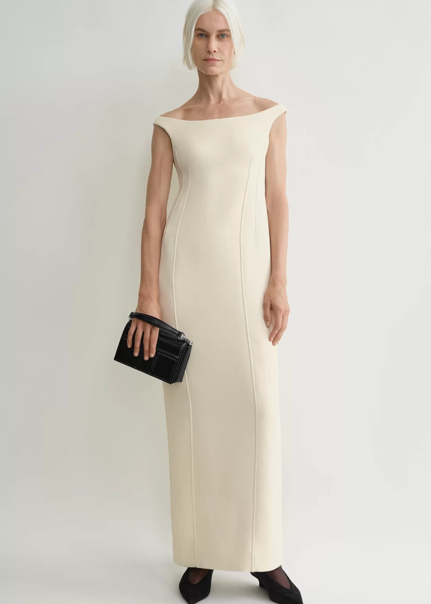 Dresses & Skirts>TOTEME Curved off-shoulder dress eggnog