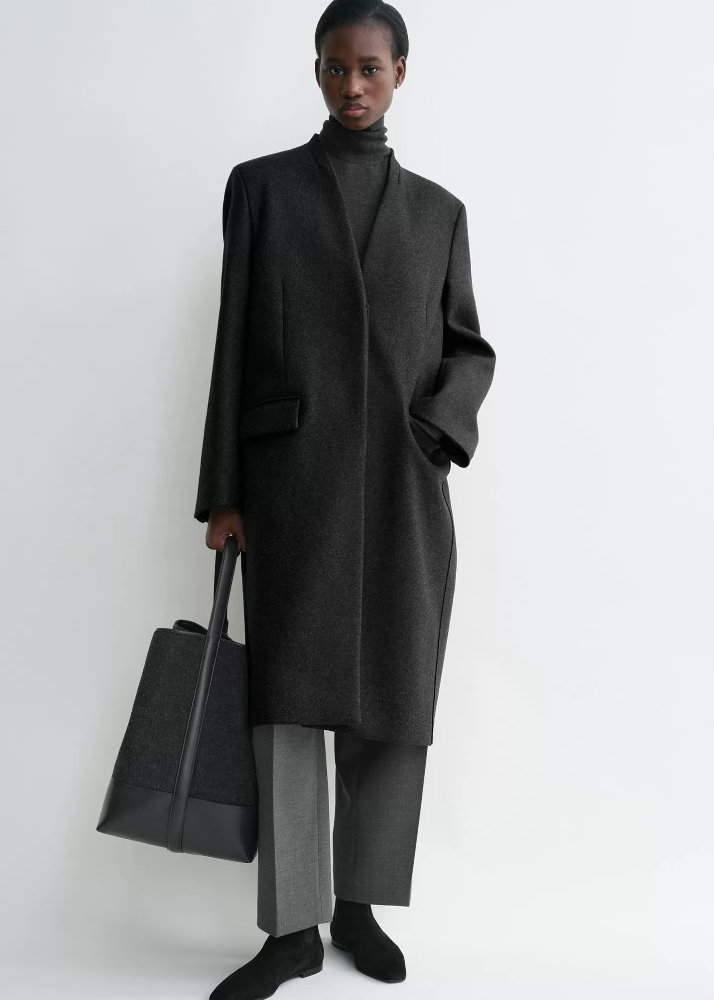 Outerwear>TOTEME Deep pleat coat charcoal melange charcoalmelange