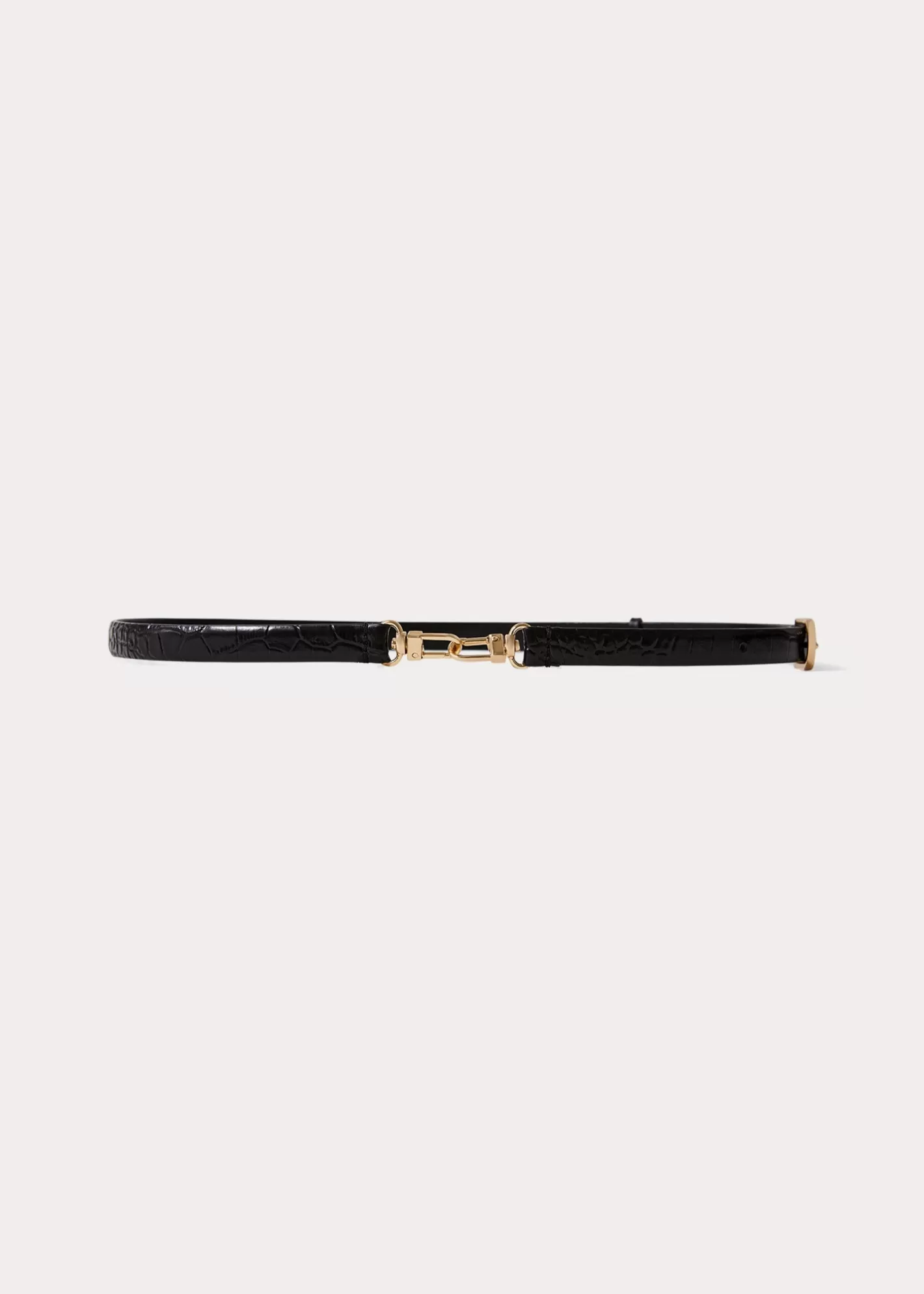 Small Leather Goods>TOTEME Double clasp croco-embossed belt black Blackcroco