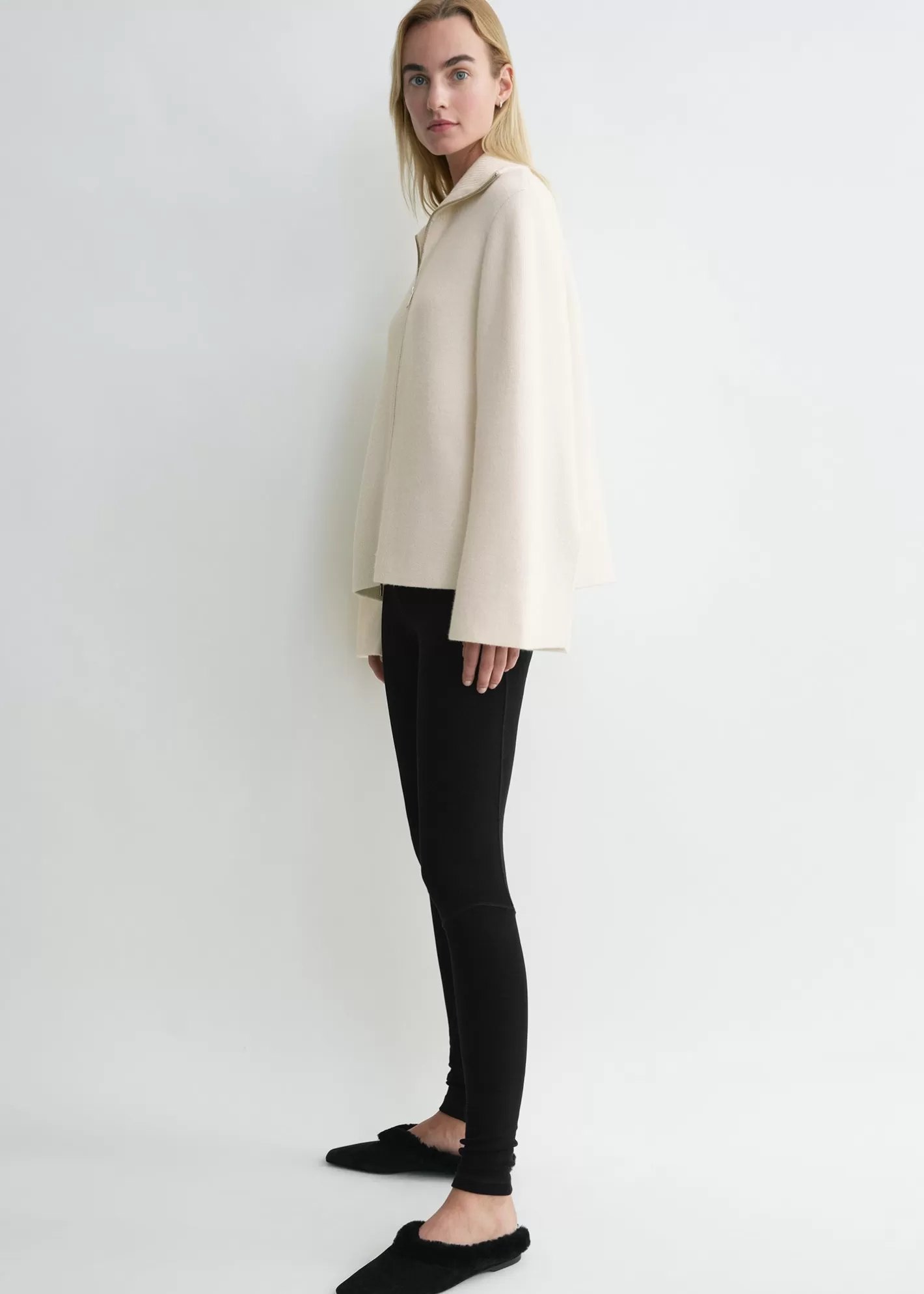 Knits & Sweaters>TOTEME Double-knit zip sweater off-white offwhite