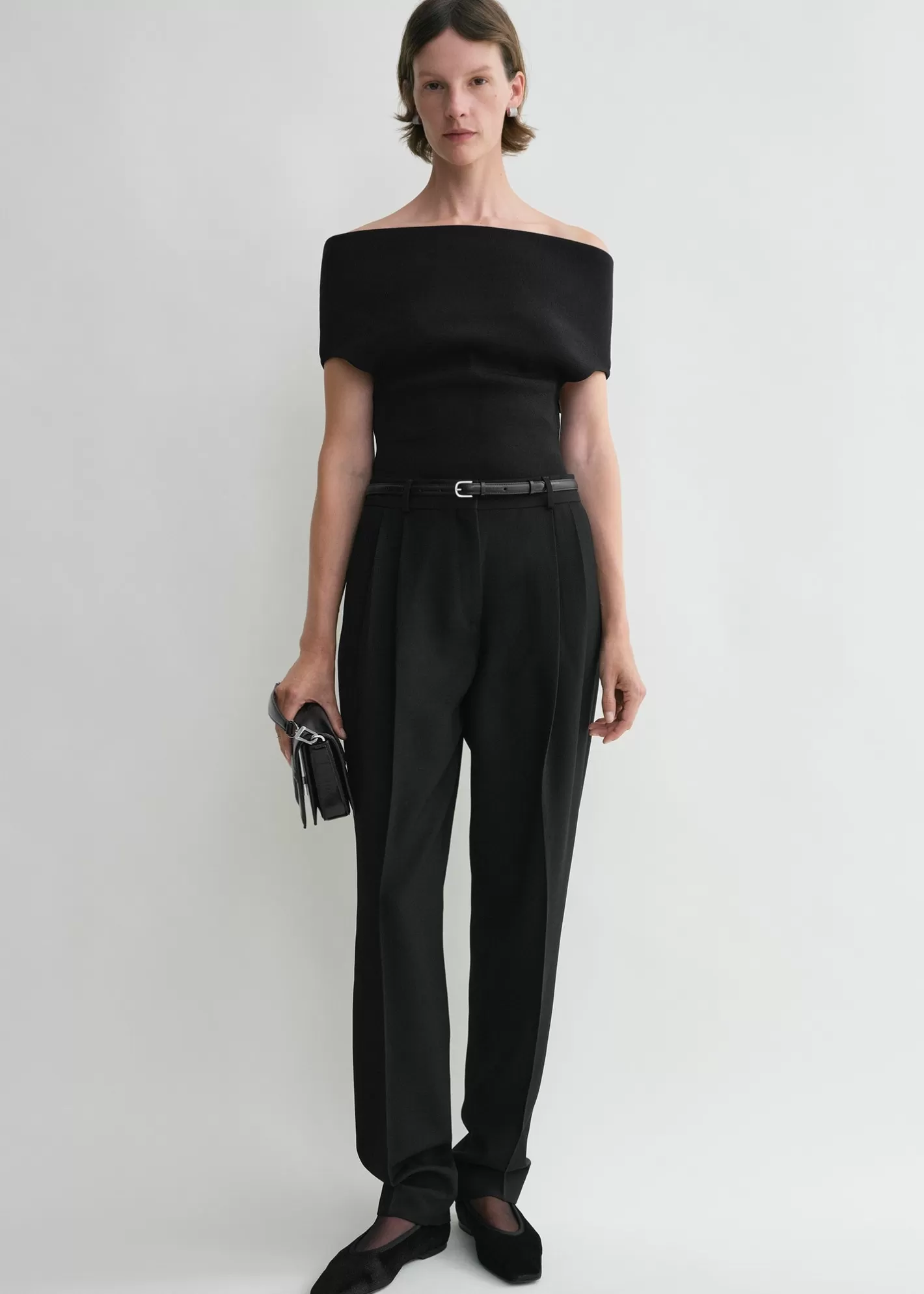 Trousers & Shorts>TOTEME Double-pleated tailored trousers Black