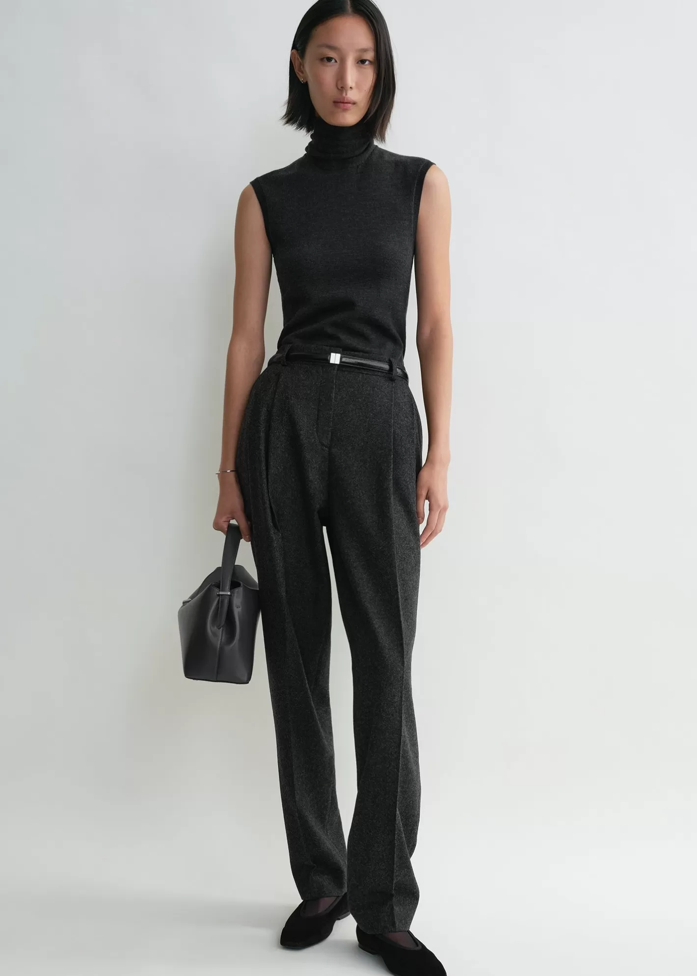 Trousers & Shorts>TOTEME Double-pleated tailored trousers charcoal melange charcoalmelange