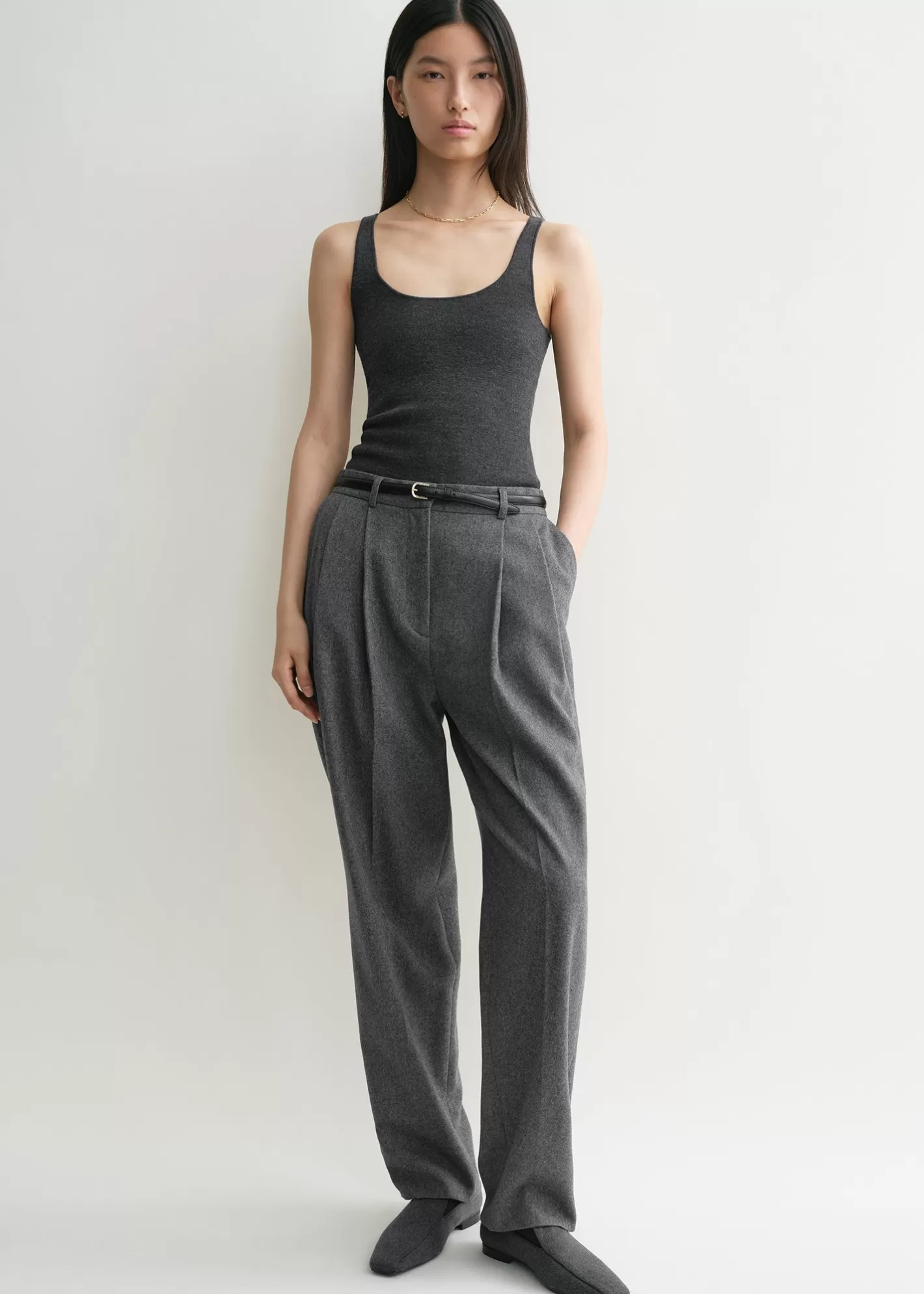 Trousers & Shorts>TOTEME Double-pleated tailored trousers grey melange greymelange