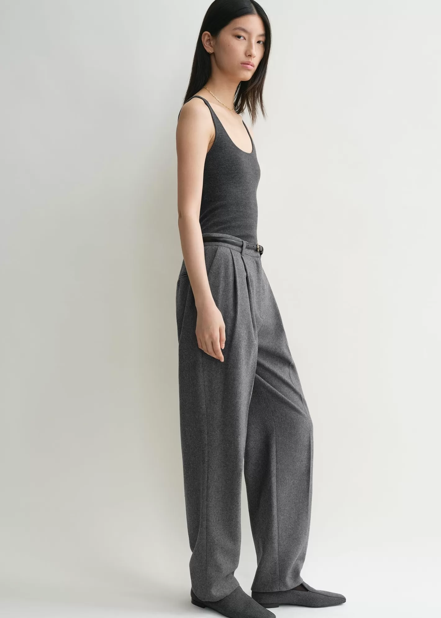 Trousers & Shorts>TOTEME Double-pleated tailored trousers grey melange greymelange