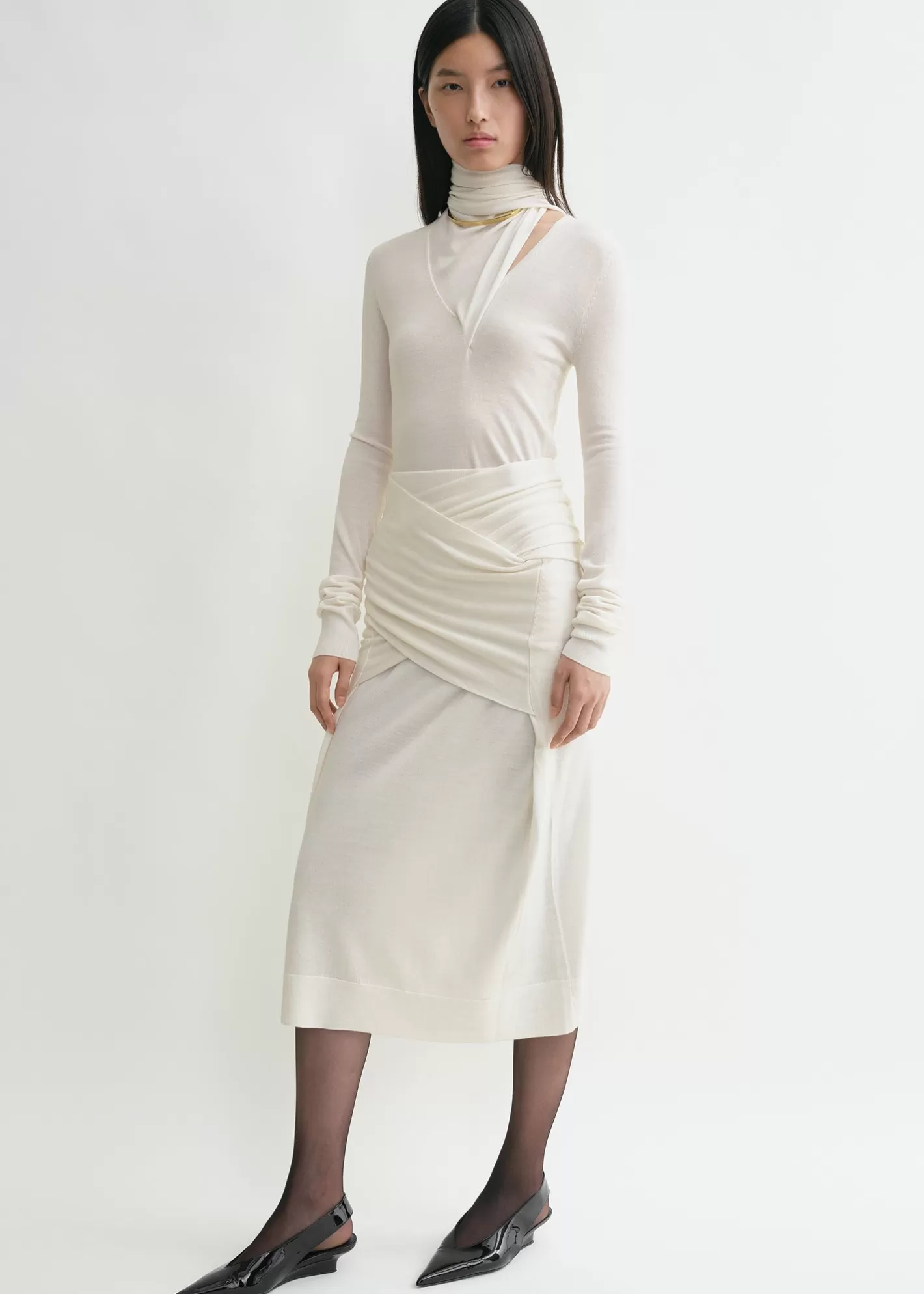 Dresses & Skirts>TOTEME Draped fine knit skirt off-white