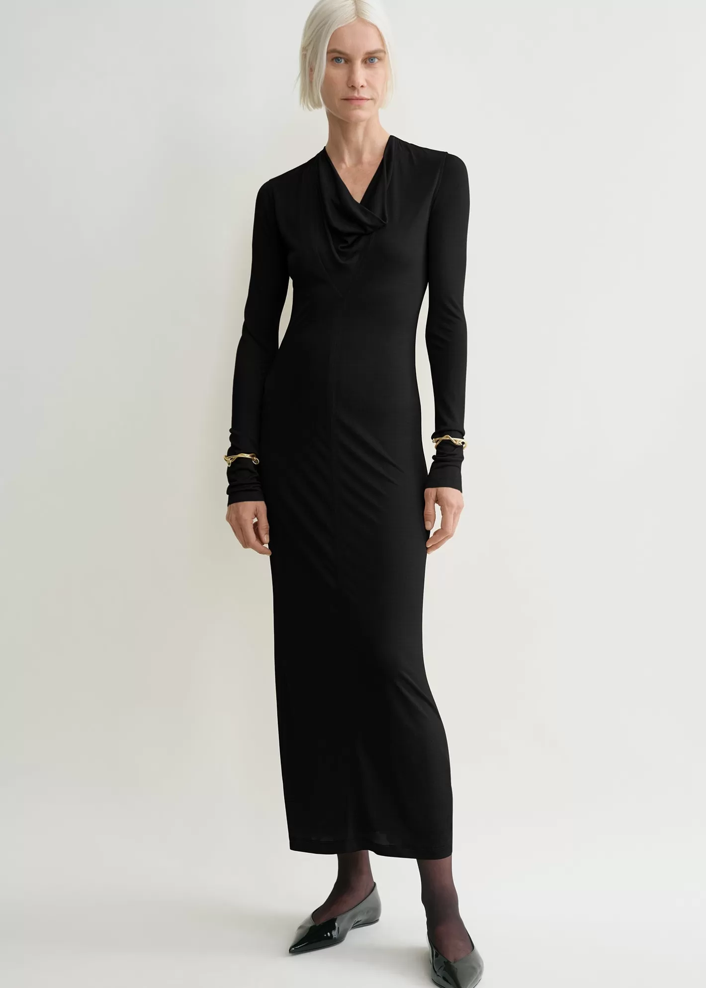 Dresses & Skirts>TOTEME Draped V-neck dress black