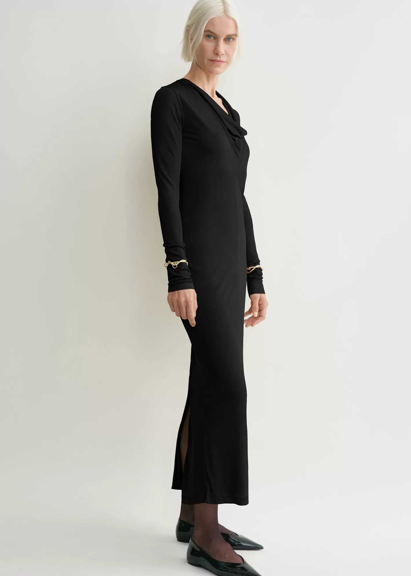 Dresses & Skirts>TOTEME Draped V-neck dress black