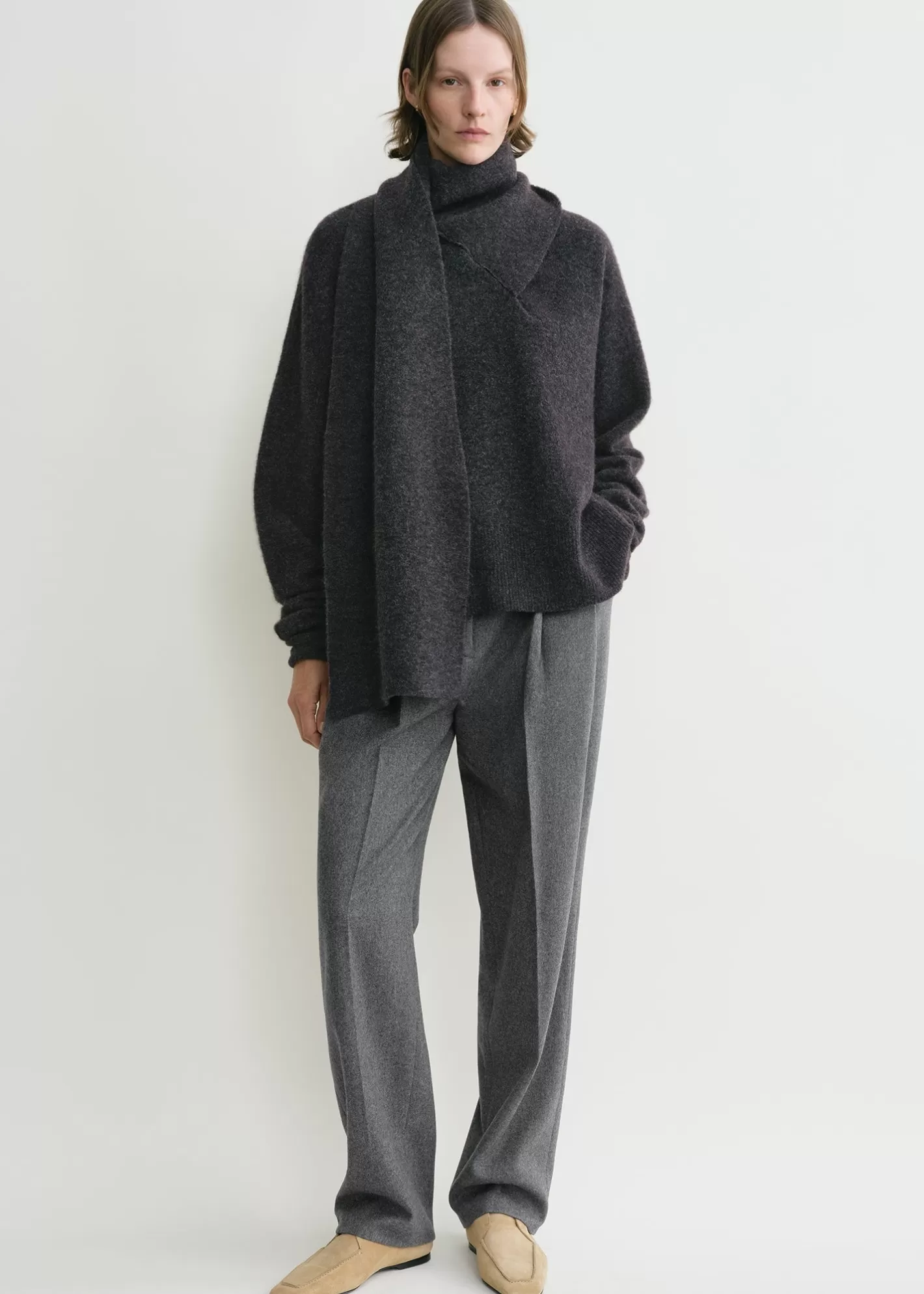 Knits & Sweaters>TOTEME Draped-scarf knit granite