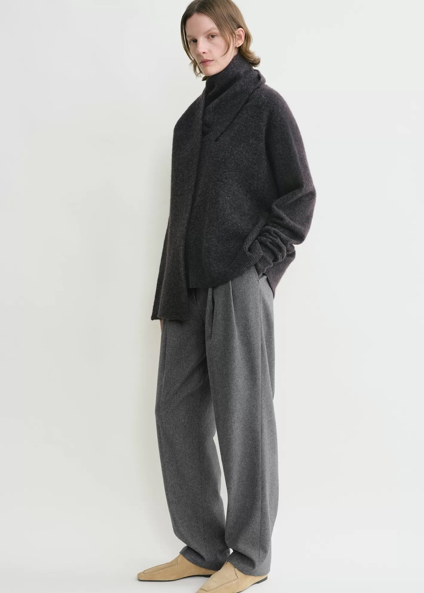 Knits & Sweaters>TOTEME Draped-scarf knit granite