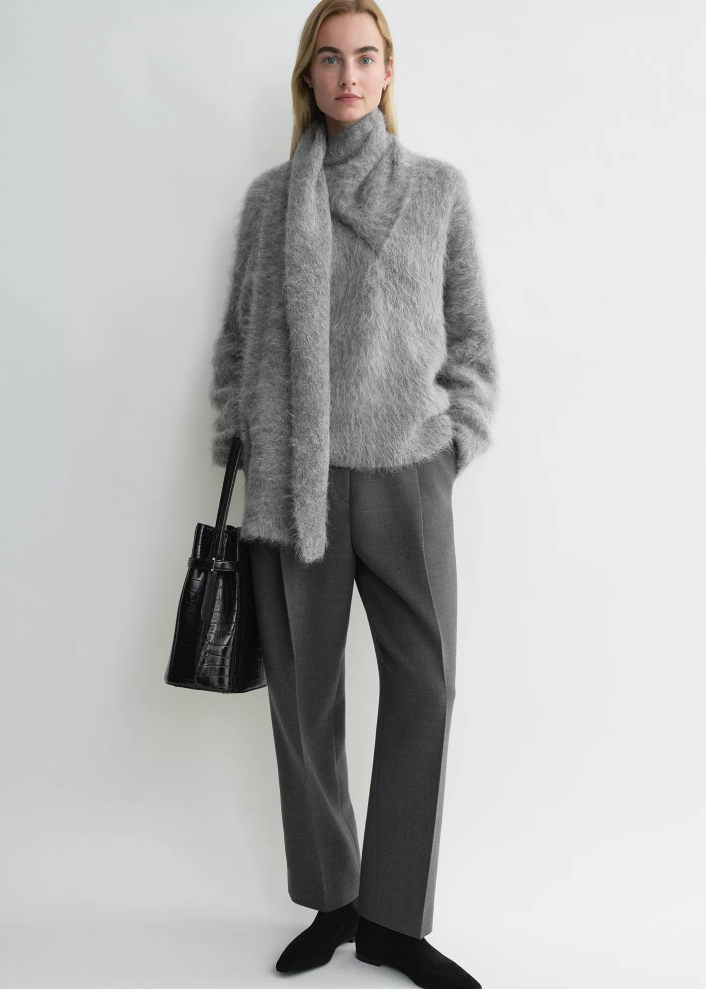 Knits & Sweaters>TOTEME Draped-scarf knit grey melange greymelange