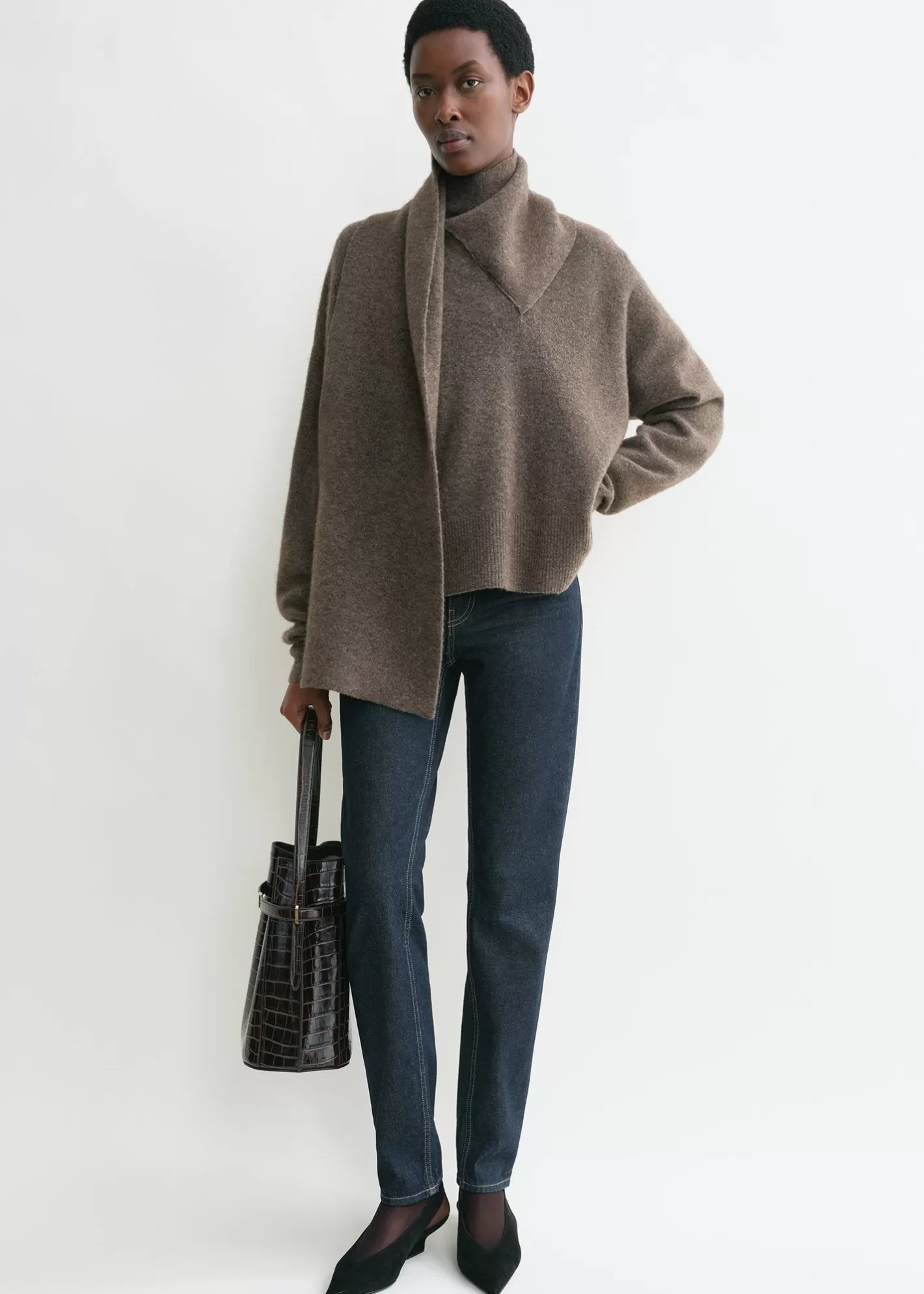 Knits & Sweaters>TOTEME Draped-scarf knit truffle