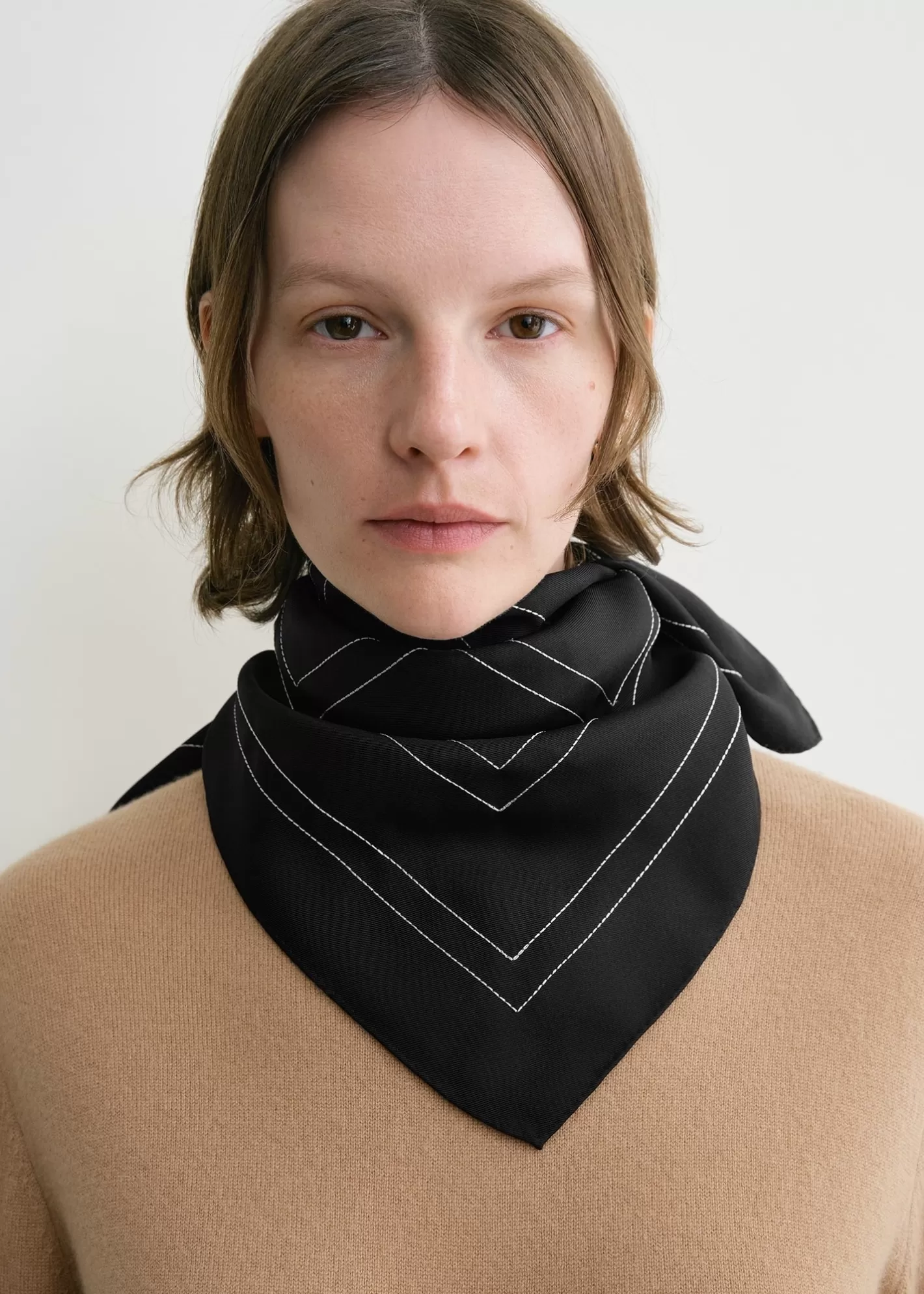 Scarves>TOTEME Embroidered monogram silk scarf Black