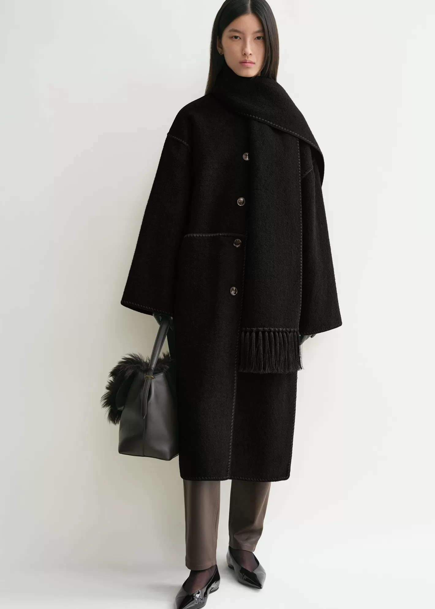 Outerwear>TOTEME Embroidered scarf coat black