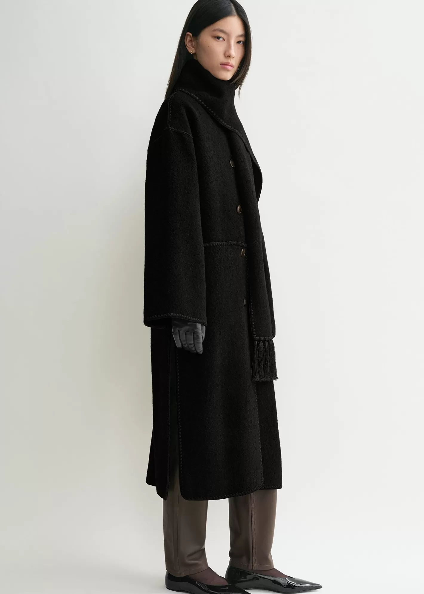 Outerwear>TOTEME Embroidered scarf coat black