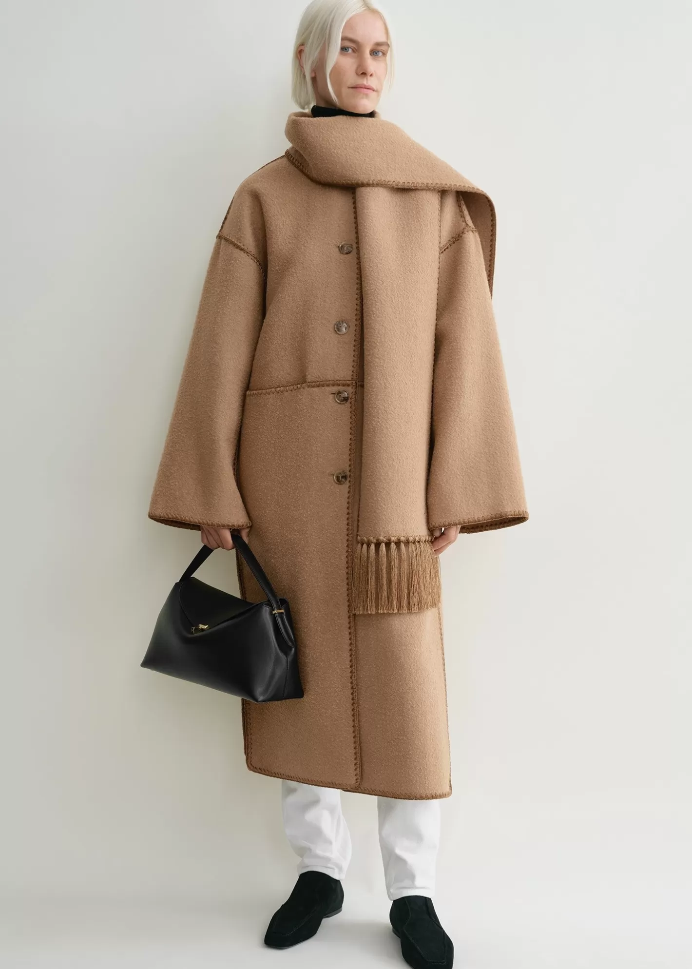 Outerwear>TOTEME Embroidered scarf coat camel