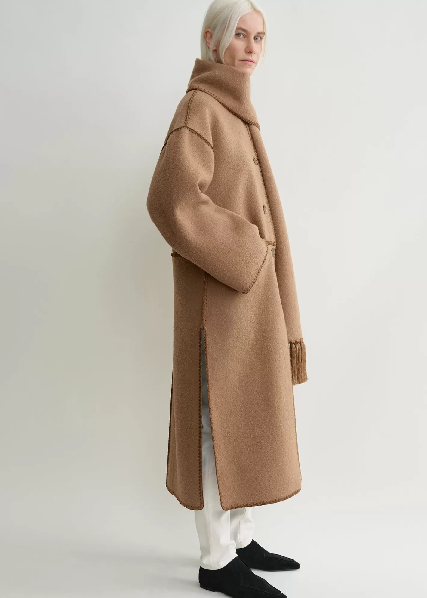 Outerwear>TOTEME Embroidered scarf coat camel