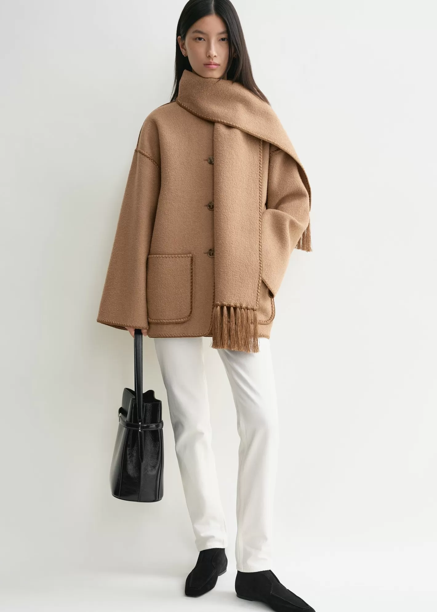 Outerwear>TOTEME Embroidered scarf jacket camel