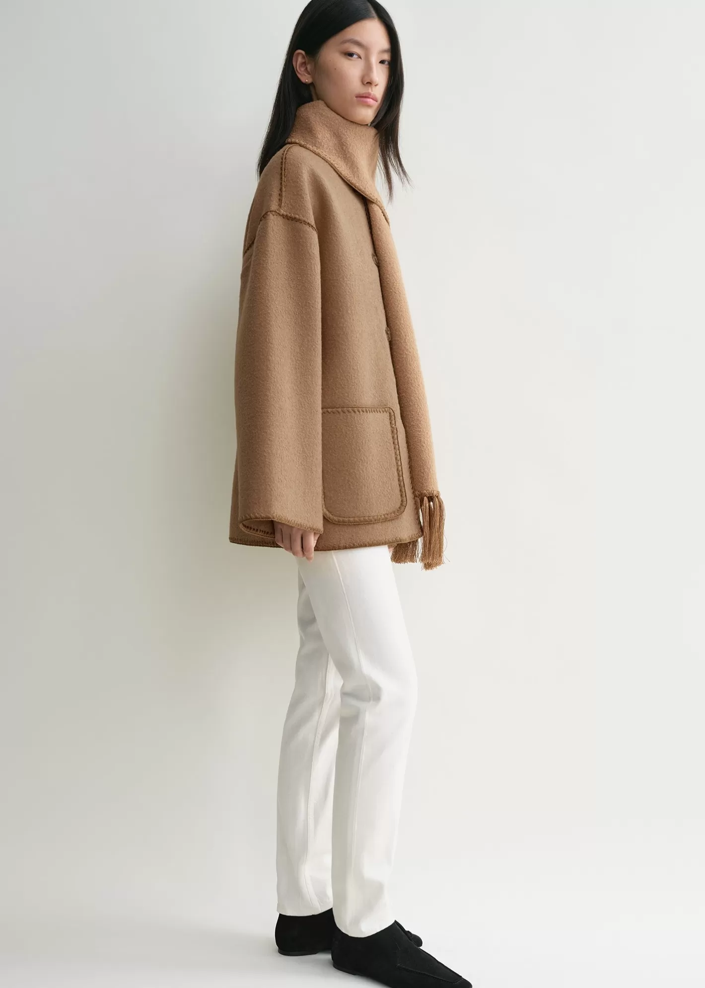 Outerwear>TOTEME Embroidered scarf jacket camel