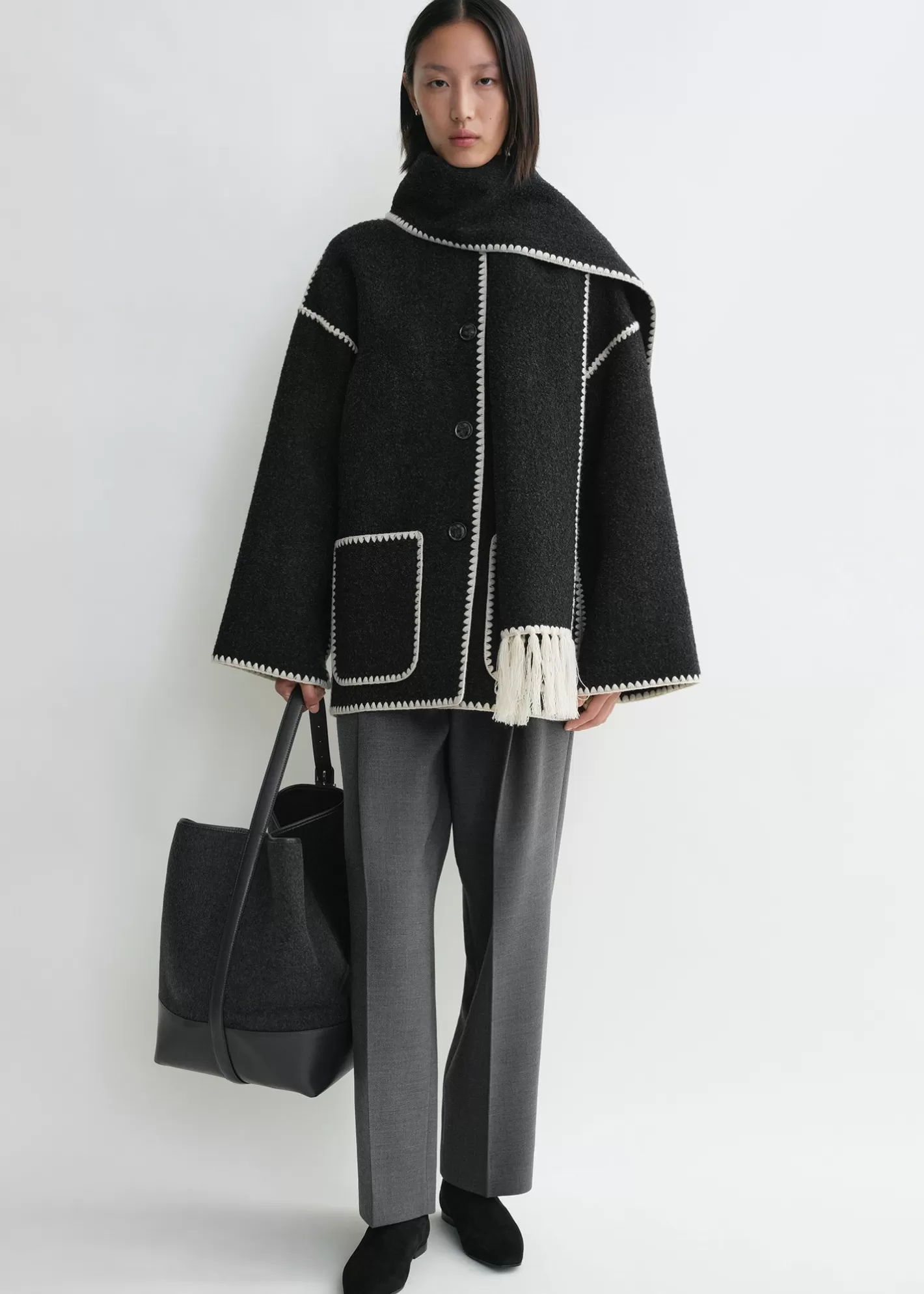 Outerwear>TOTEME Embroidered scarf jacket dark grey mélange DarkGreyMelange