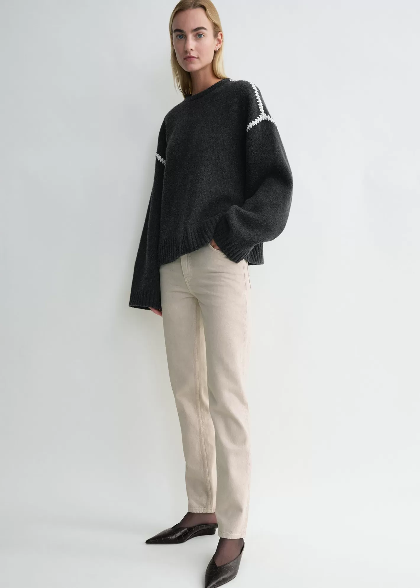 Knits & Sweaters>TOTEME Embroidered wool cashmere knit grey melange Greymelange