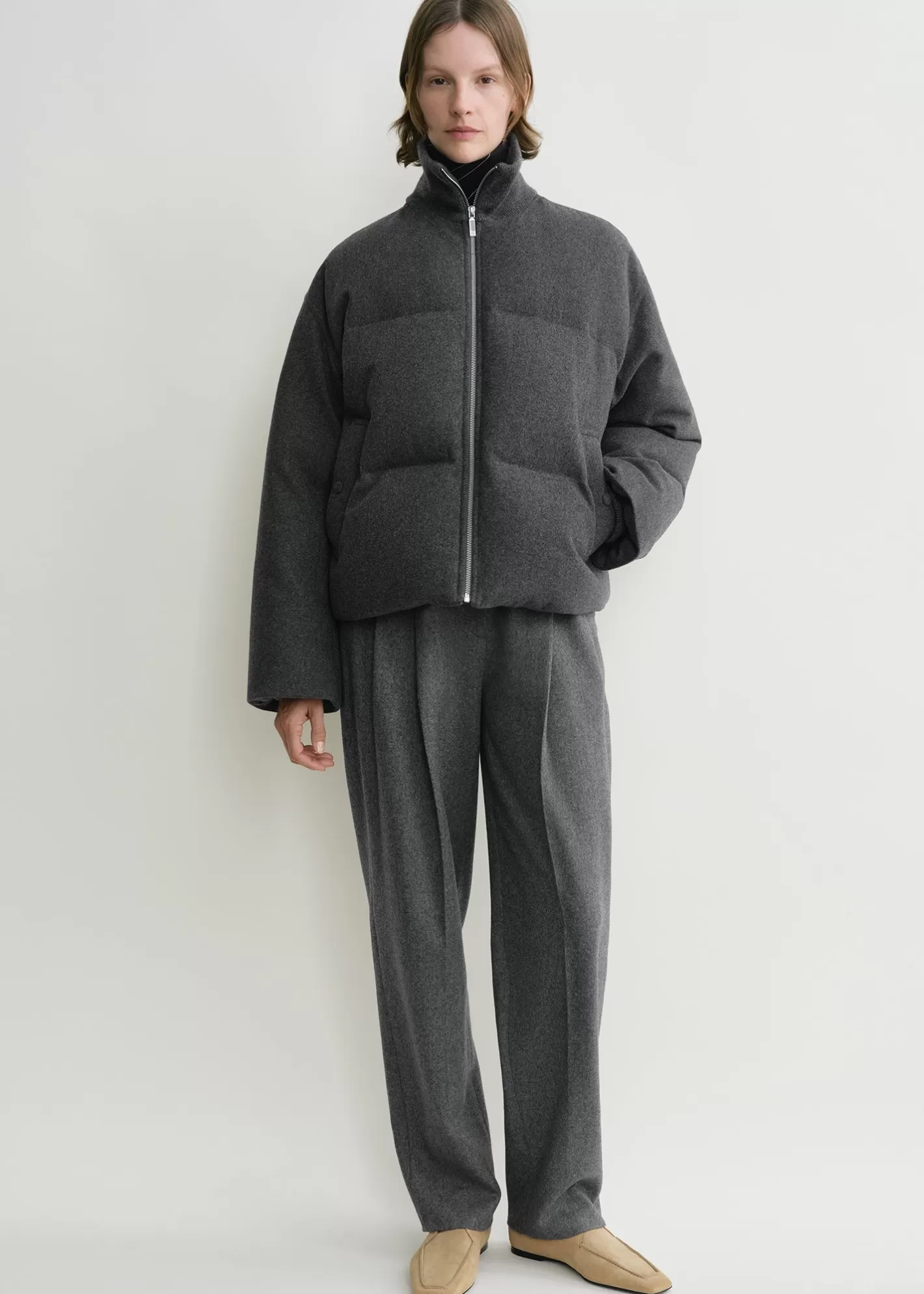 Outerwear>TOTEME Flannel puffer jacket grey mélange Greymelange