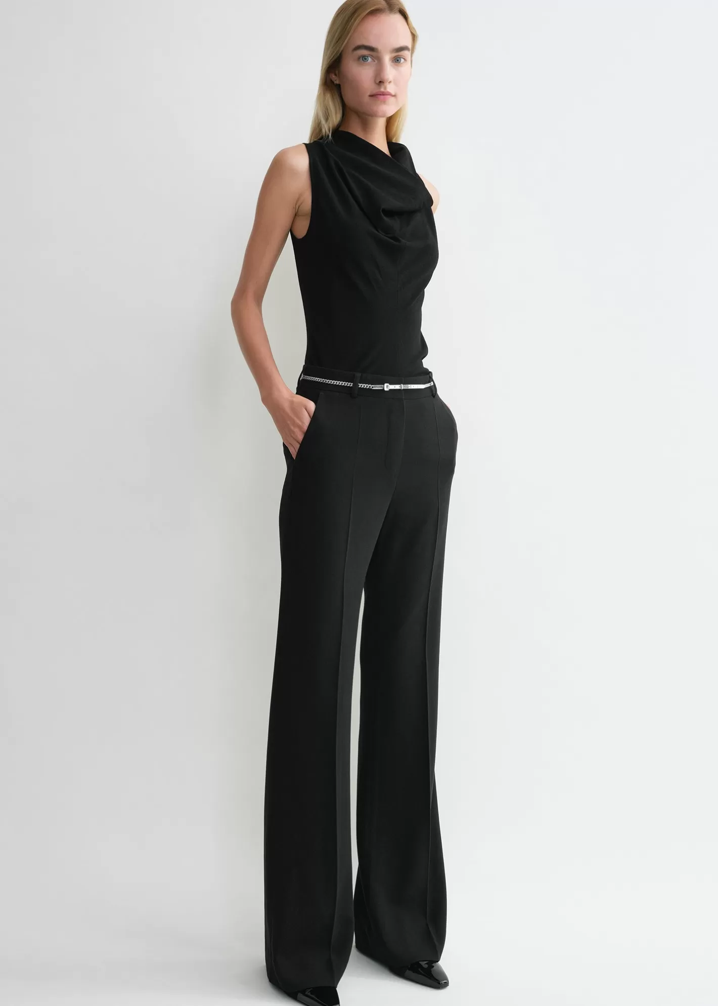 Trousers & Shorts>TOTEME Flared evening trousers black