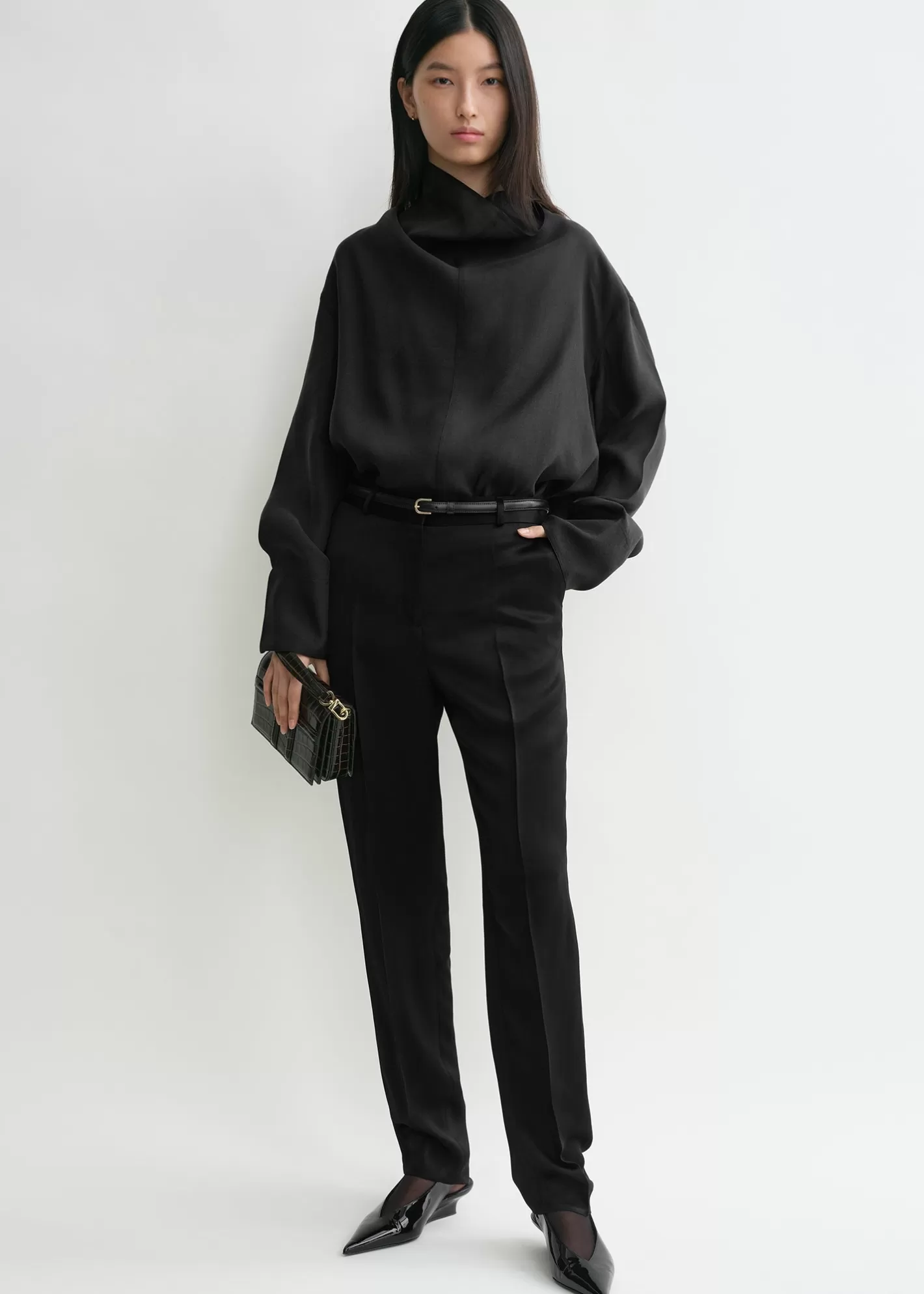 Tops & Blouses>TOTEME Funnel-neck organza blouse black