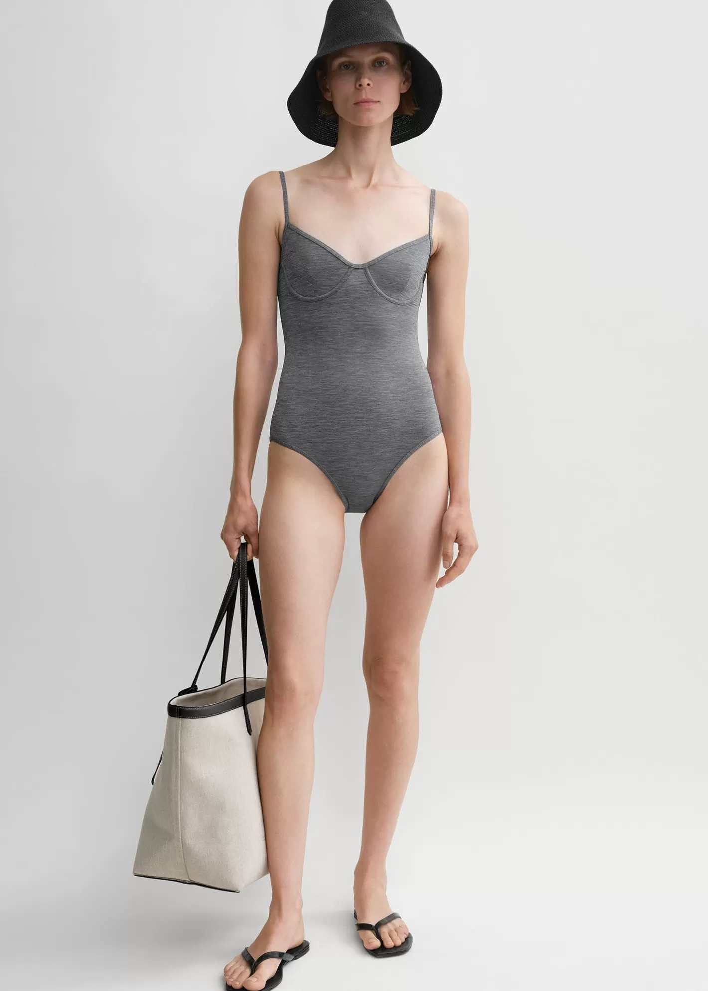 Swim>TOTEME Half-cup swimsuit grey mélange Greymelange