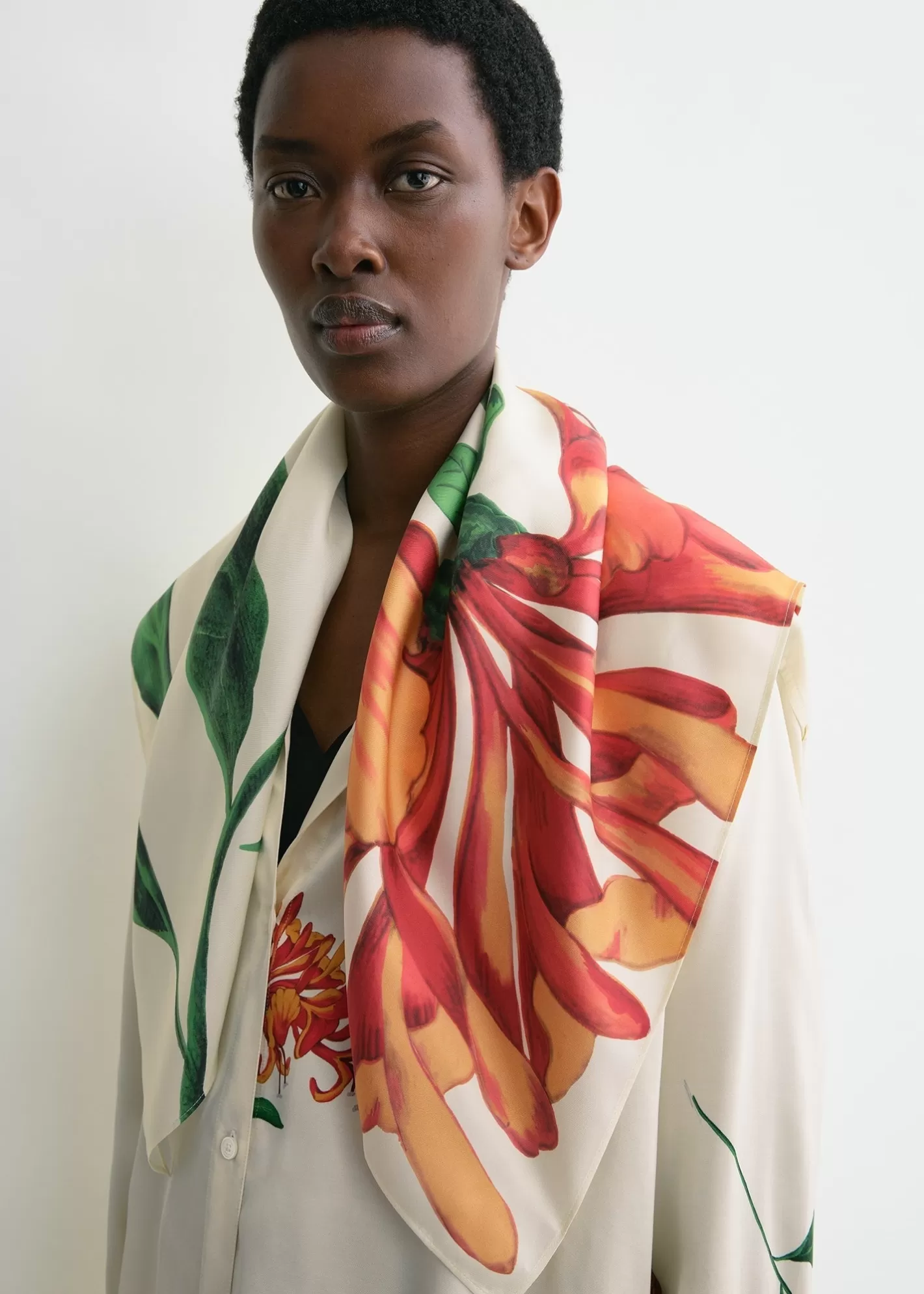 Scarves>TOTEME Honeysuckle silk scarf ecru/orange