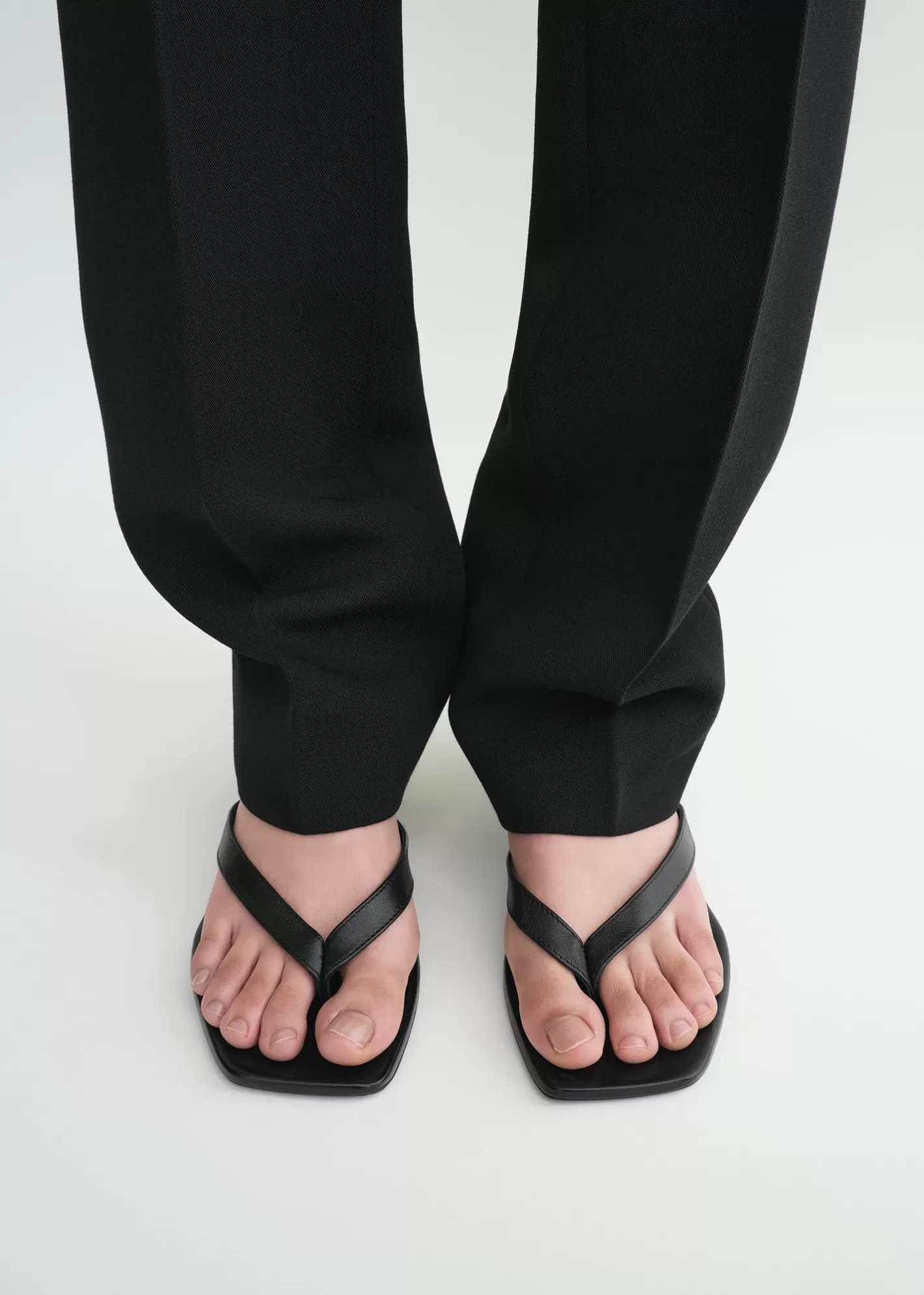 Shoes>TOTEME Leather heeled flip flops Black