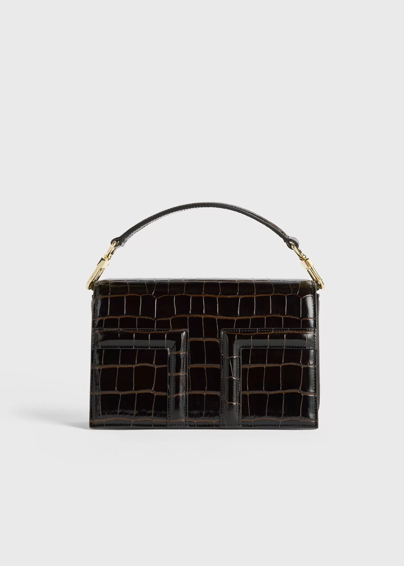 T-flap Bags>TOTEME Mini T-Flap croco-embossed bag dark brown darkbrown