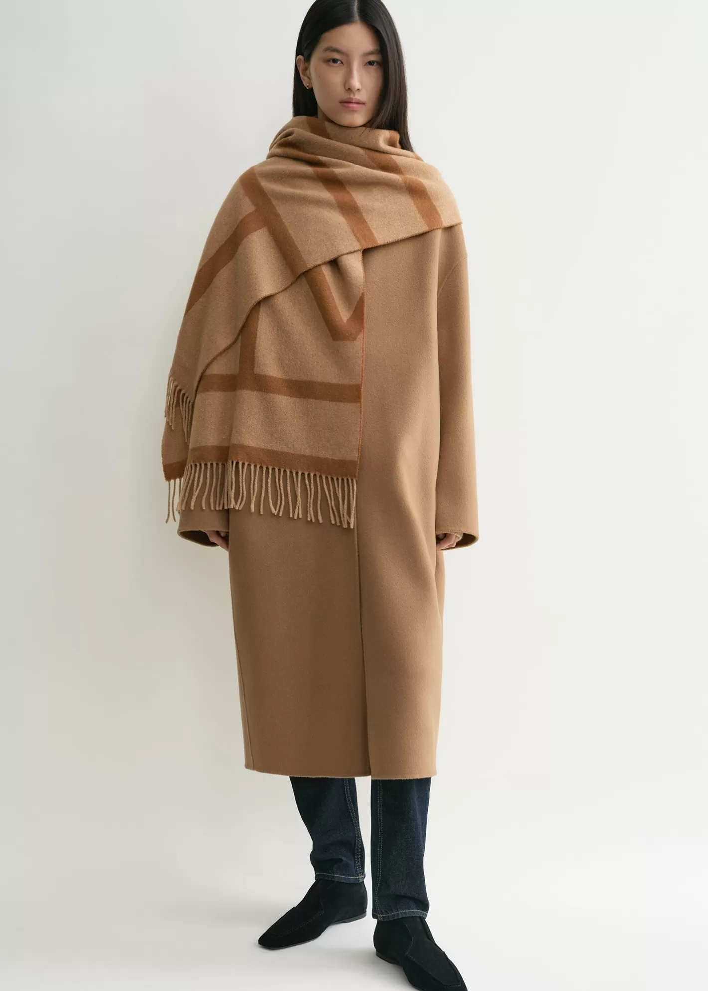 Scarves>TOTEME Monogram jacquard wool scarf camel Camelmonogram